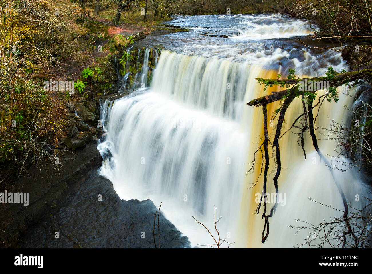 Great Britain, Brecon Beacons NP, Ystradfellte. View at a popular waterfall walk in The Fall. Stock Photo