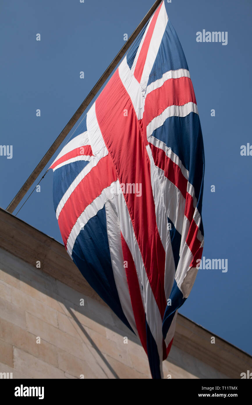 Close up of a Union Jack Flag on admiralty arch in London. Stock Photo