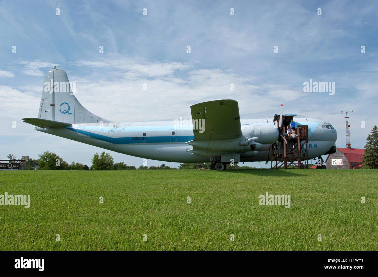 A Boeing C-97 Stratofreighter cargo airplane was landed outside the Don Q Inn as a tourist attraction near Dodgeville, Wisconsin. Stock Photo