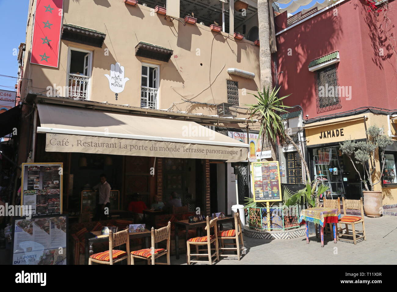 La Porte Du Monde restaurant and Jamade Boutique, Rue Riad Zitoun El Jedid,  Medina, Marrakesh, Marrakesh-Safi region, Morocco, north Africa Stock Photo  - Alamy