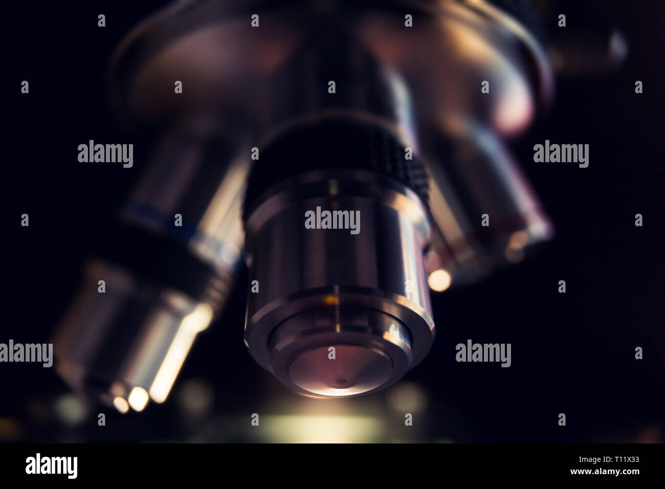 Laboratory Equipment - Optical Microscope. Photo of a medical microscope close-up. Stock Photo