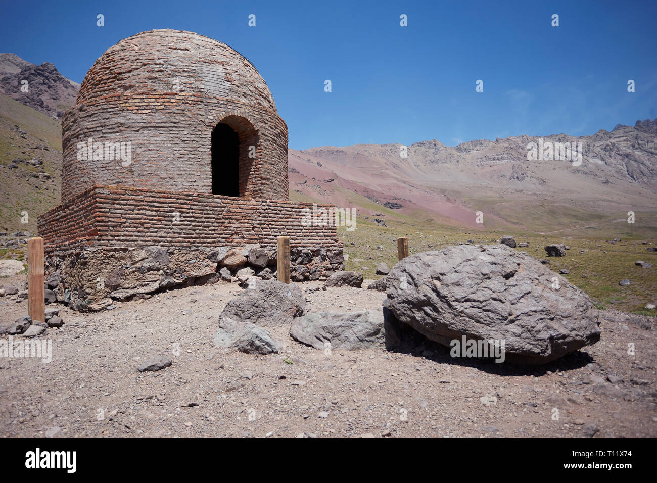 MENDOZA, ARGENTINE, January 25, 2017. Casuchas del Rey, They were built in the 17th century in the Andes mountain range, between Chile and Mendoza. Stock Photo