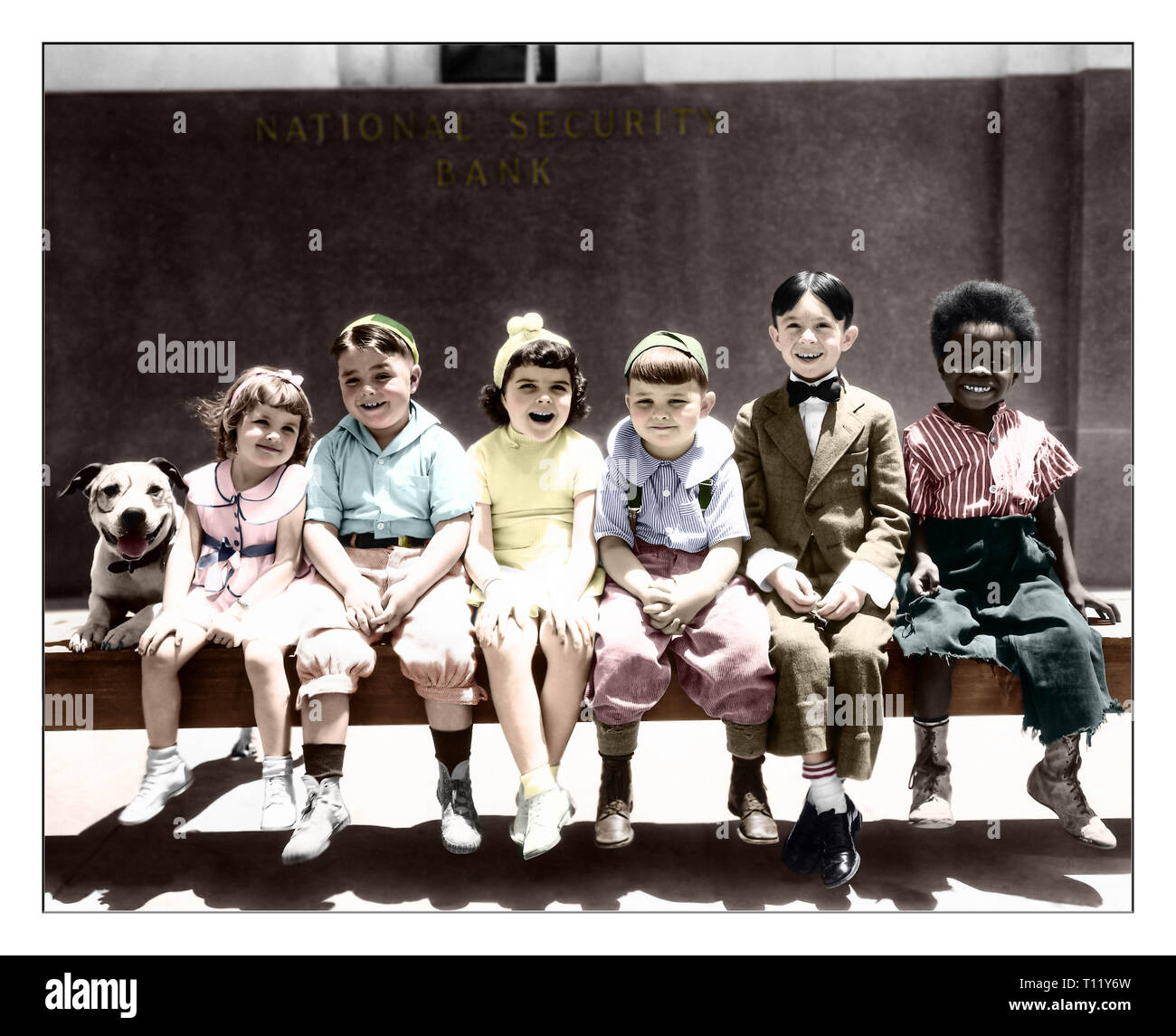 (L to R) Pete the Pup, Baby Patsy, George 'Spanky' McFarland, Darla Hood, Eugene 'Porky' Lee, Carl 'Alfalfa' Switzer, William 'Buckwheat' Thomas Credit: Hollywood Photo Archive / MediaPunch Stock Photo