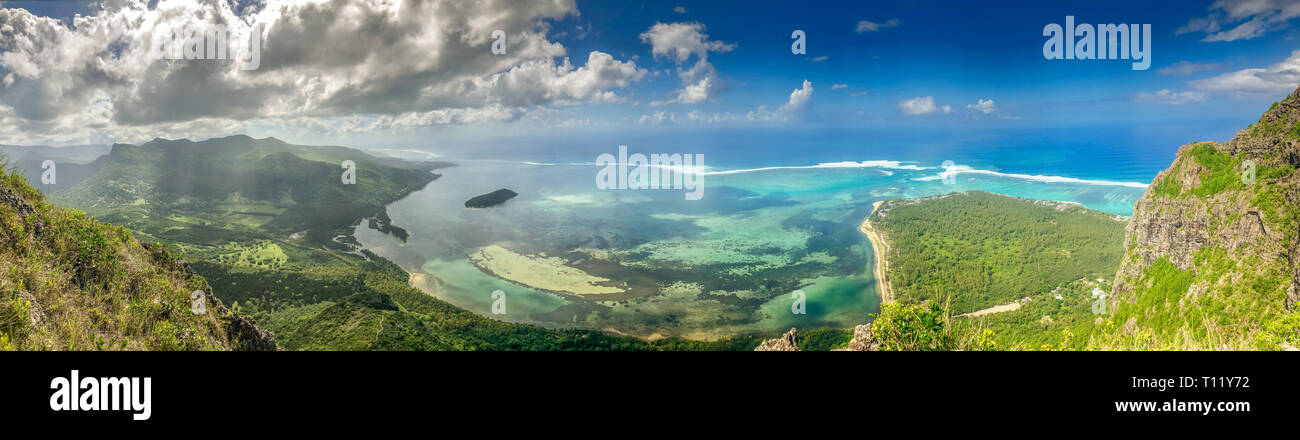 view on small island from le morne mountain on mauritius island Stock Photo