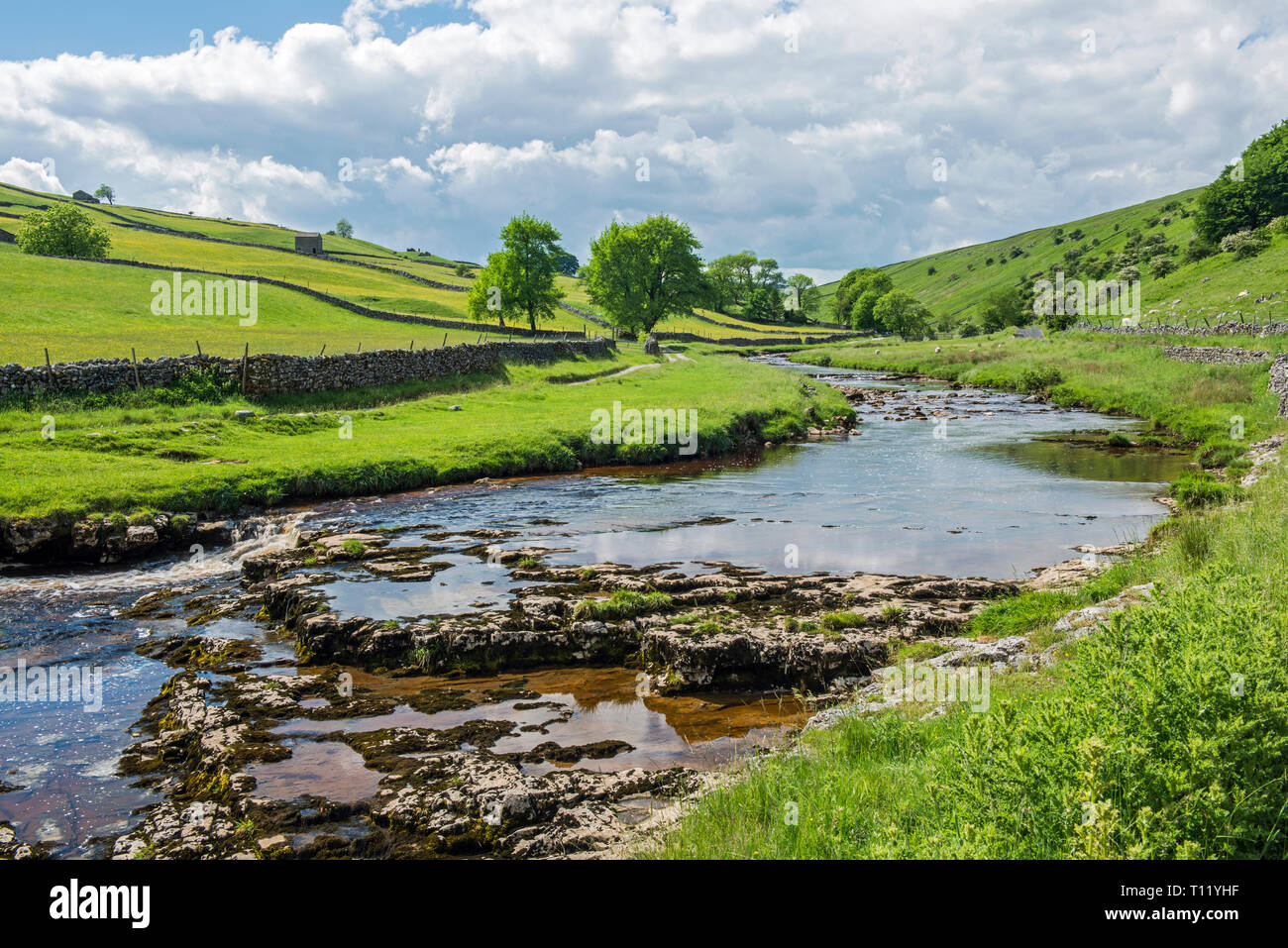 Langstrothdale, the upper section of Wharfedale in the Yorkshire Dales National Park  on a summer day. This is the upper section of Wharfedale Stock Photo