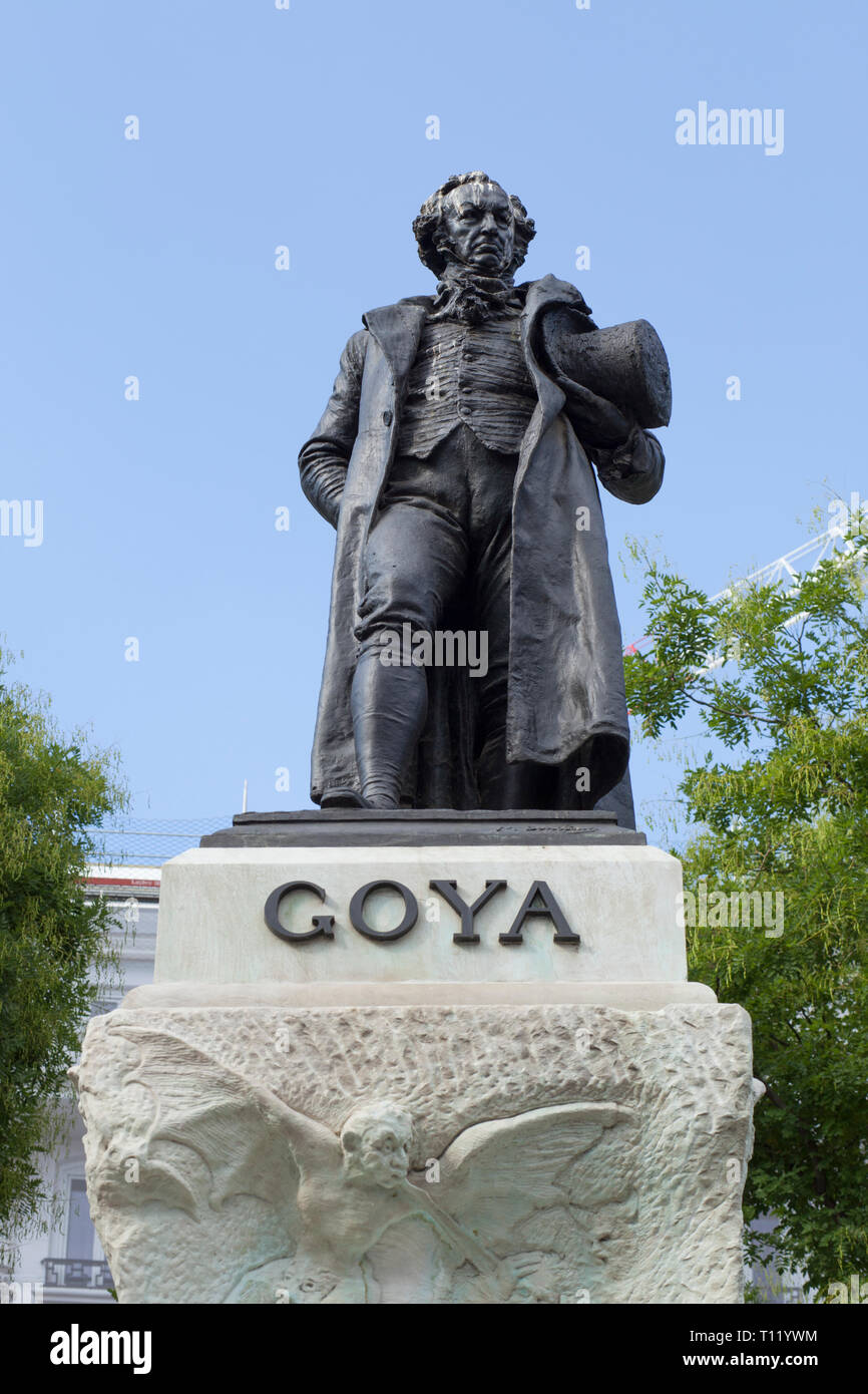 Madrid, Spain - Sept 12th, 2018: Bronze statue of Francisco de Goya, beside the Prado Museum, Madrid, Spain Stock Photo