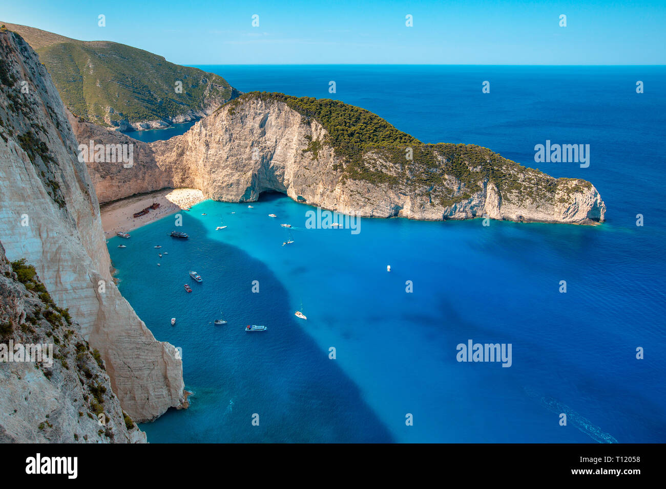 The amazing Navagio beach in Zakynthos, Greece, with the famous wrecked ship Stock Photo