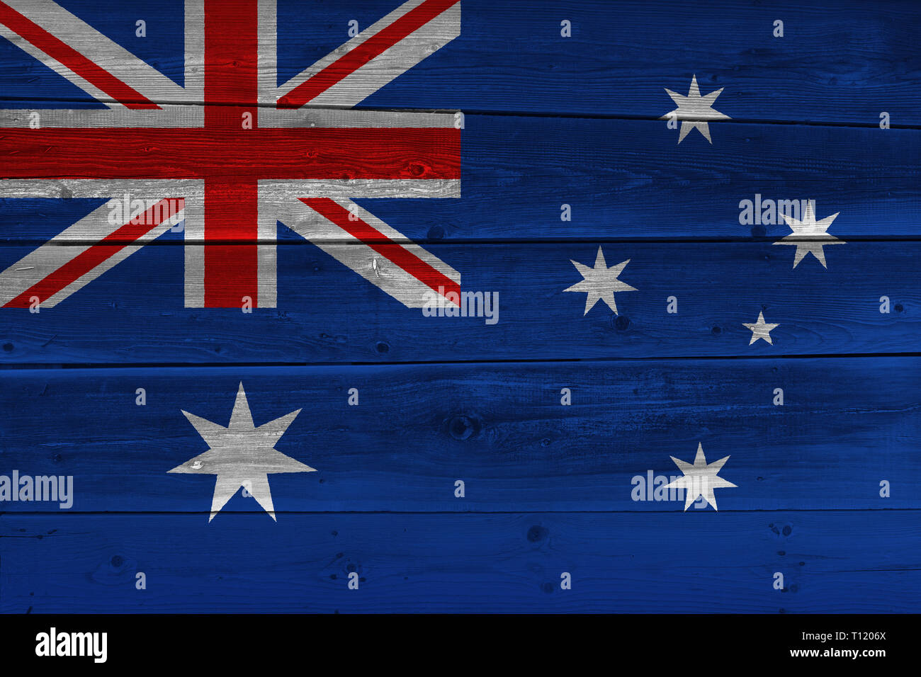 Australia flag painted on old wood plank. Patriotic background ...