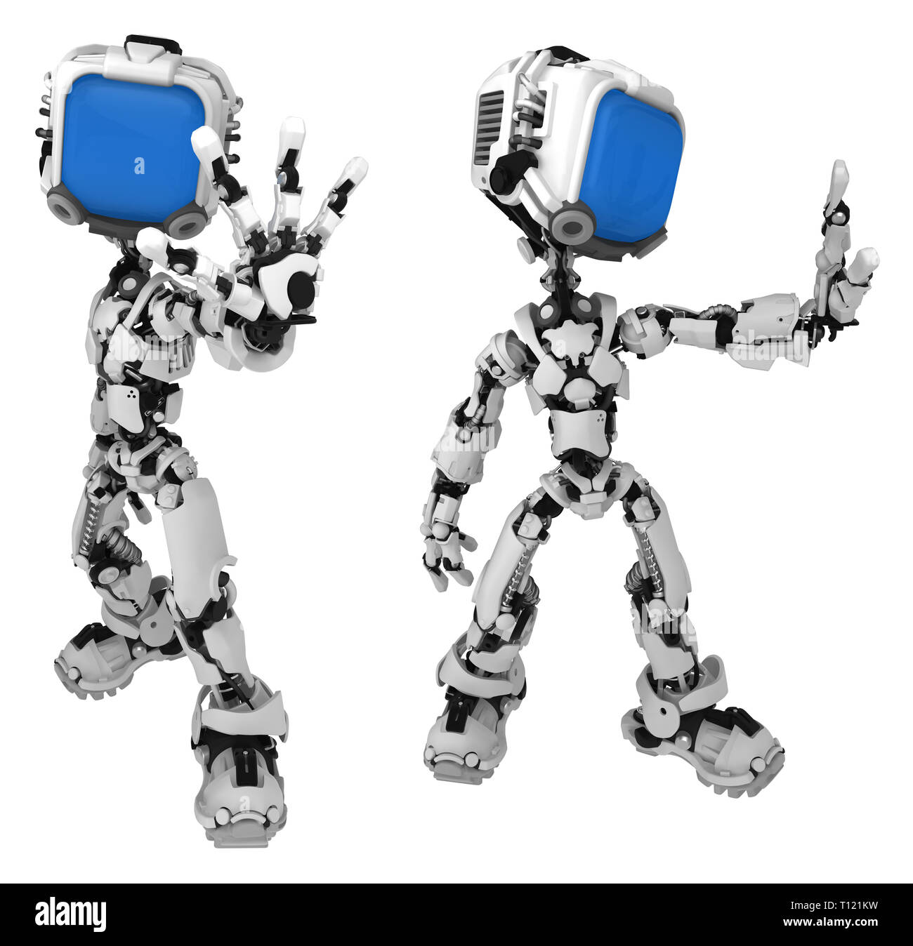 Screen robot figure character pose halt arm outstretched, 3d