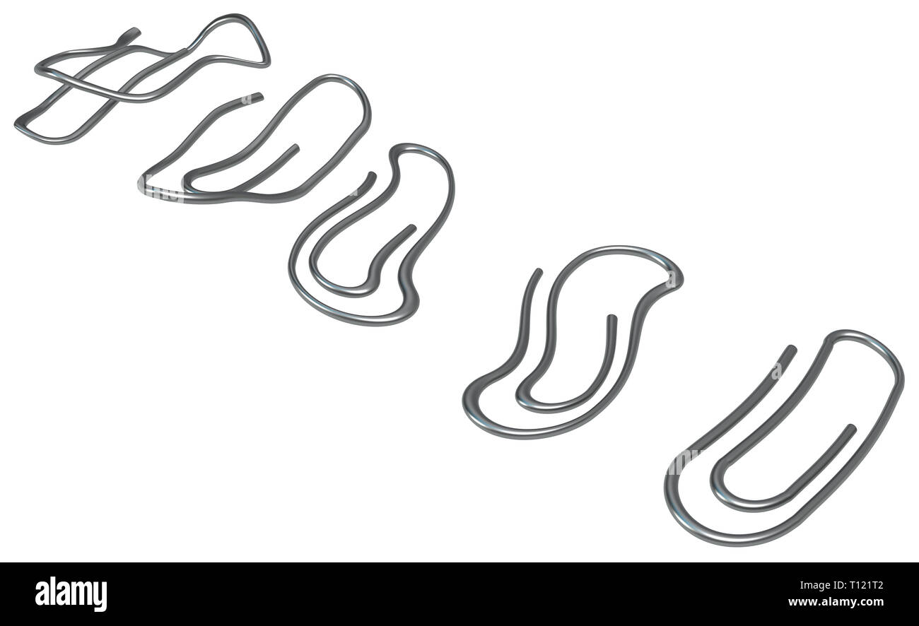 Metal paperclip soft bend variants office supplies isolated, 3d