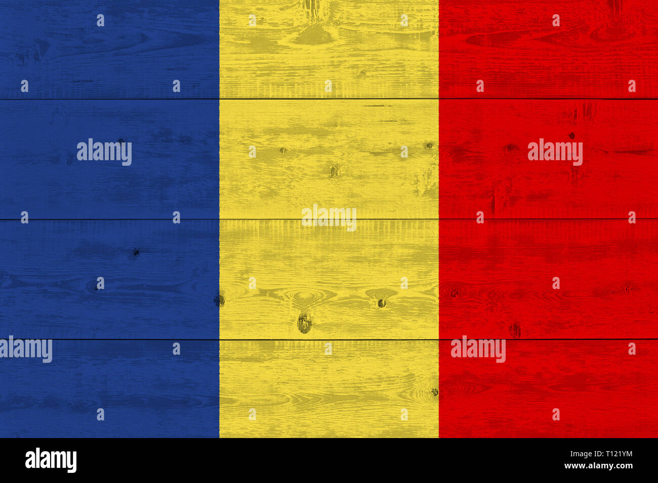 Romania flag painted on old wood plank. Patriotic background. National ...
