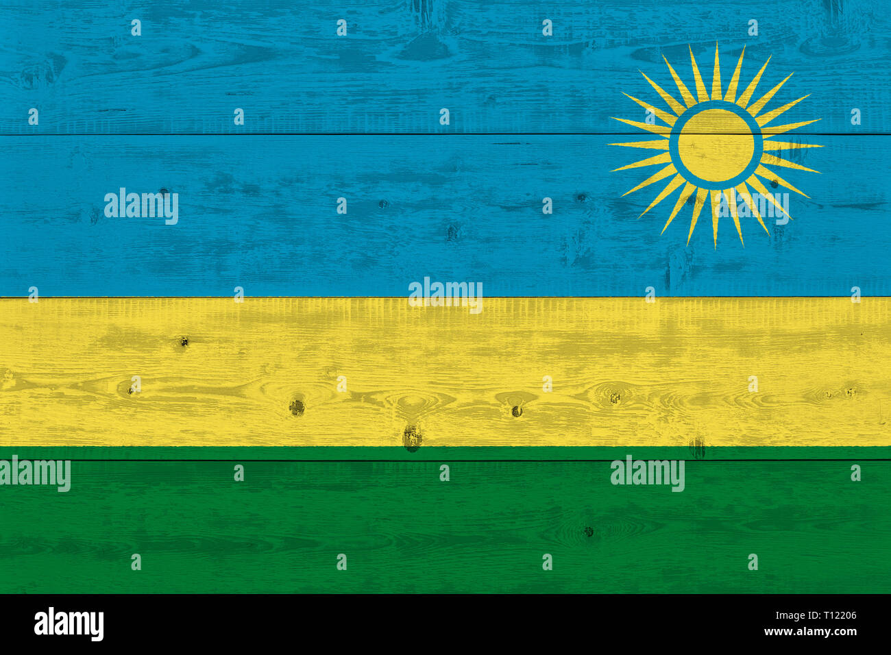 Original Rwanda Flag Rwanda flag painted on old wood plank. Patriotic background. National ...