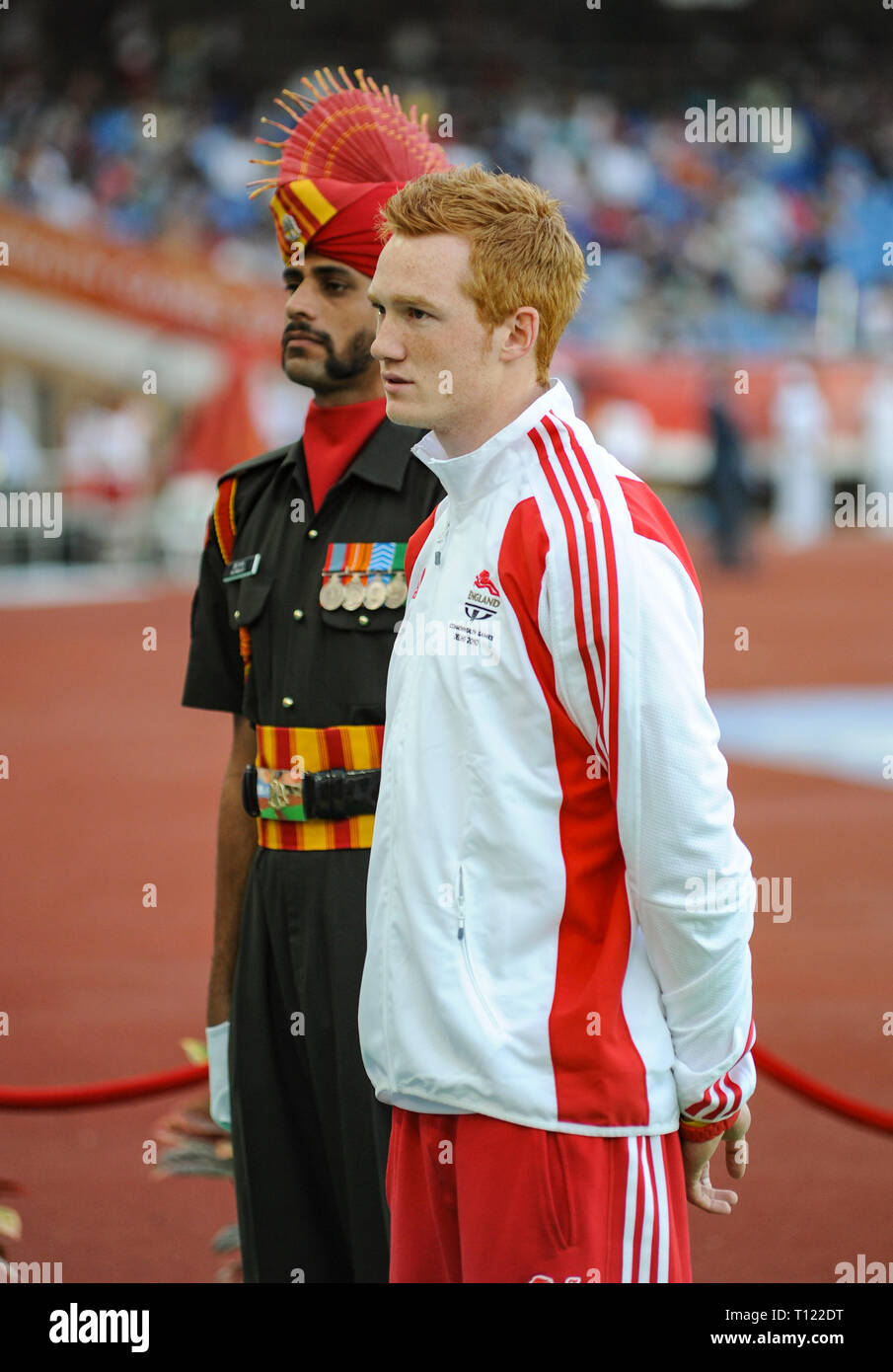 Greg Rutherford Podium DELHI, INDIA - OCTOBER 10: Greg Rutherford (Silver) receiving his medal ...