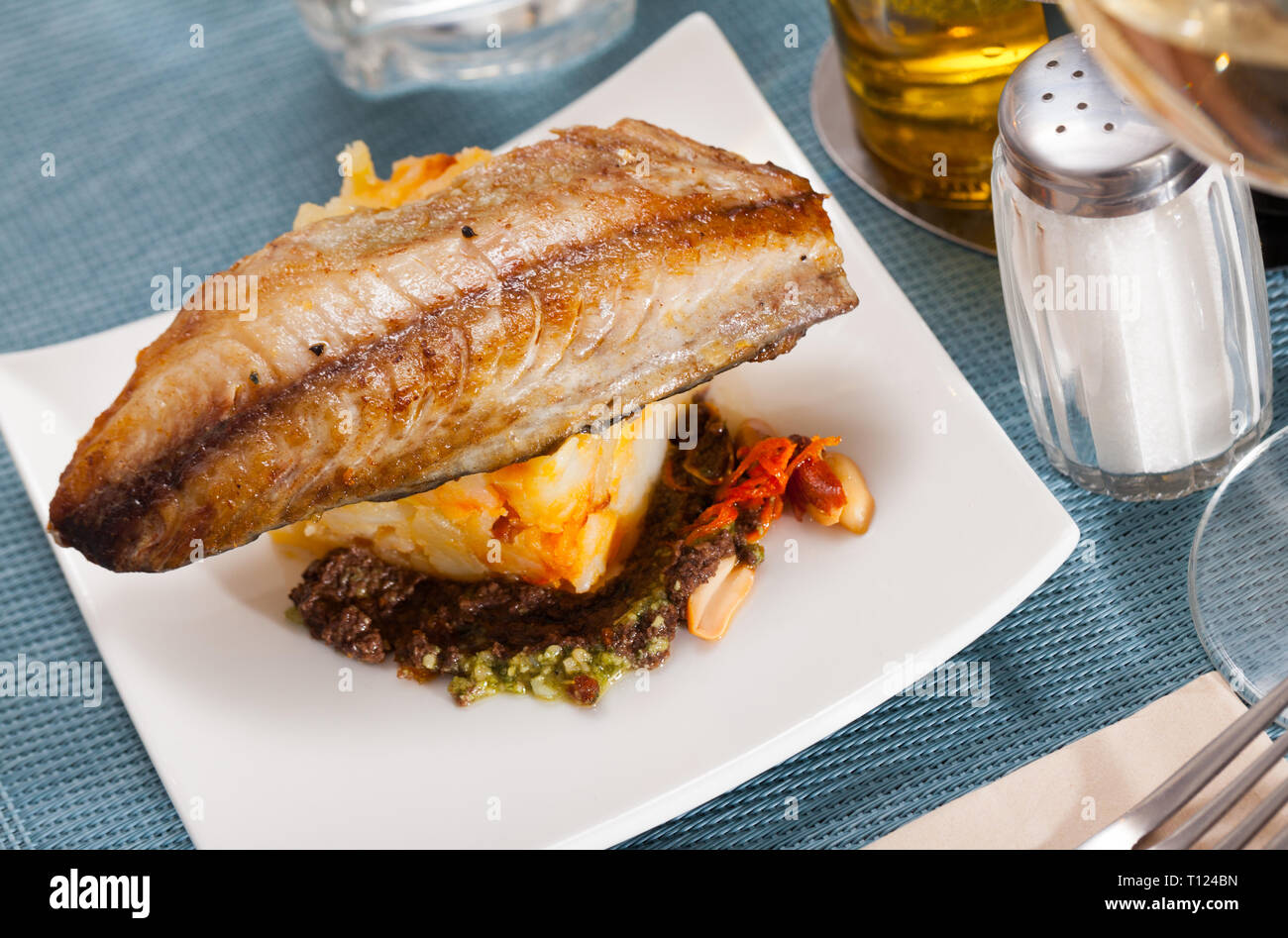 Fried mackerel fillets with mashed potatoes Stock Photo Alamy