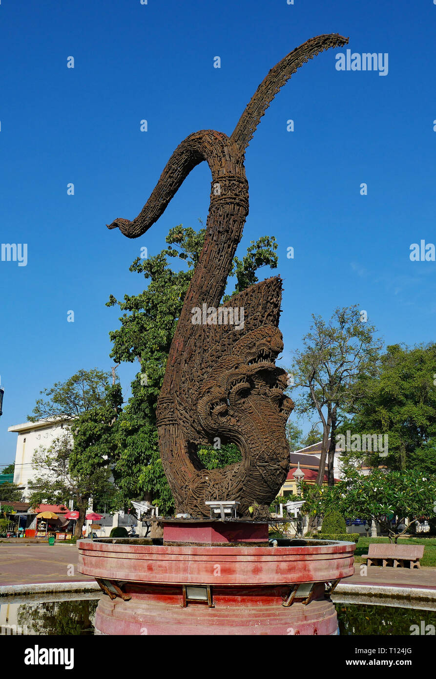 Battambang, Cambodia. Monument to peace, built of weapons destroyed between 2005 - 2007; in the shape of a Naga (a multi headed serpent). Stock Photo