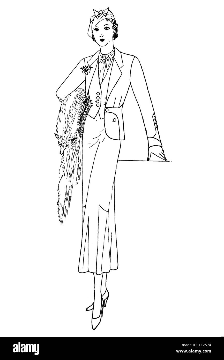 Representation of women's fashion in the 1920s - Vintage Illustration ...