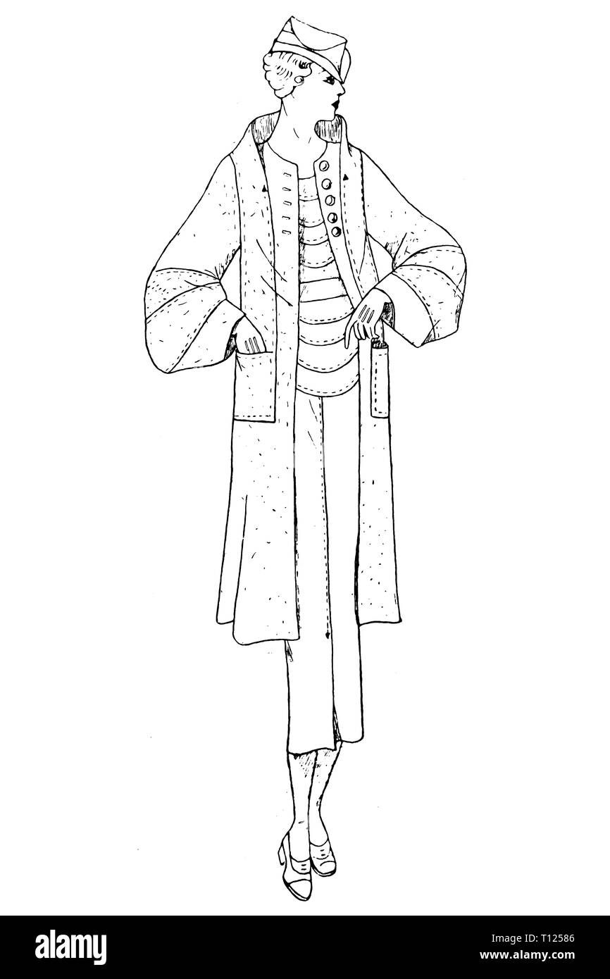 Representation of women's fashion in the 1920s - Vintage Illustration ...
