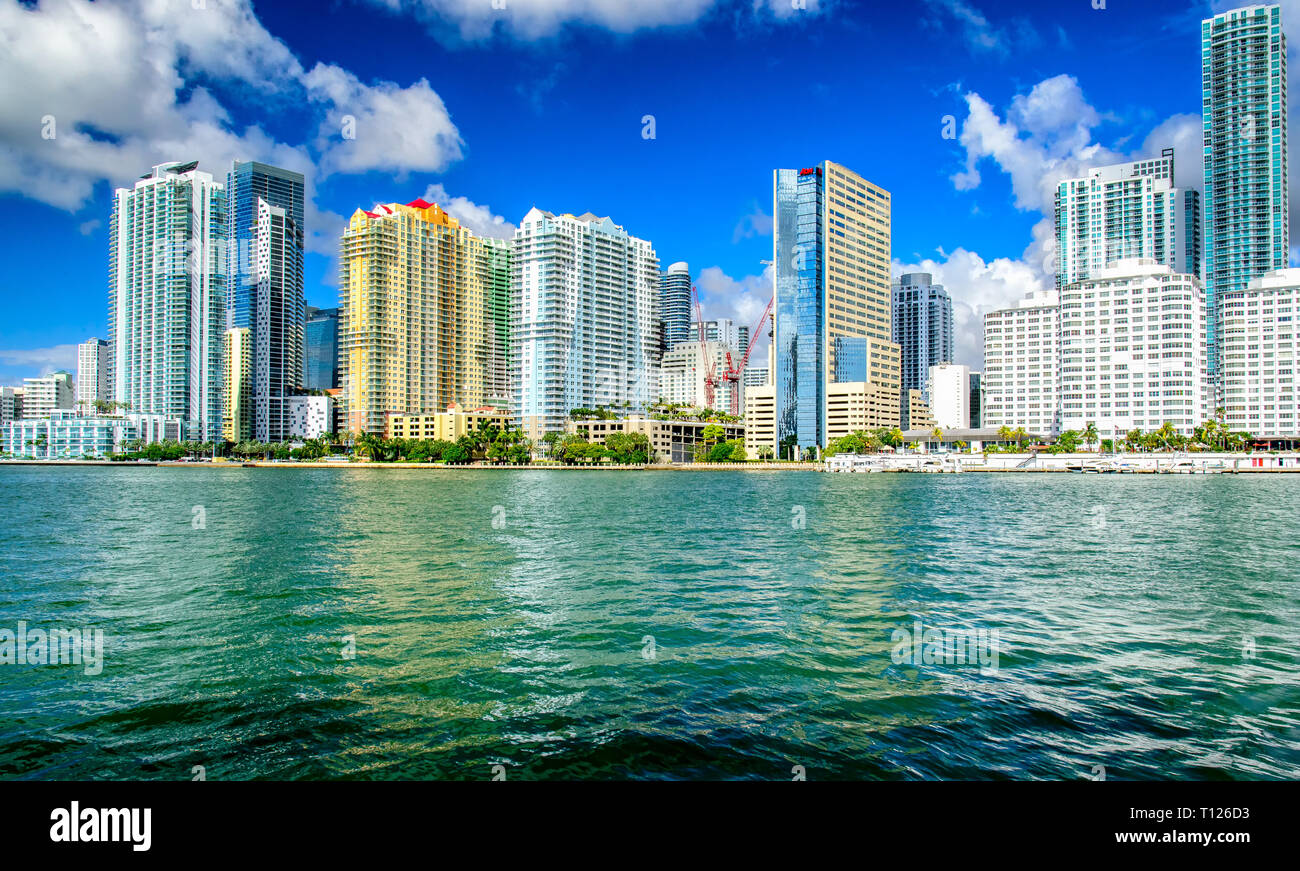 Brickell Key downtown Miami skyline Stock Photo