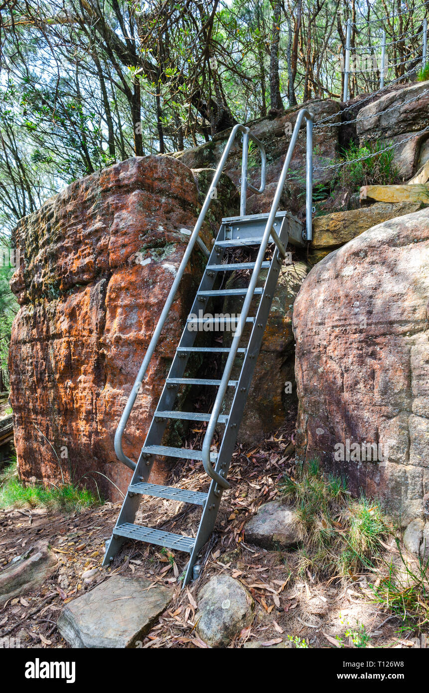 Metal stairs on the Mt Kembla summit track Stock Photo