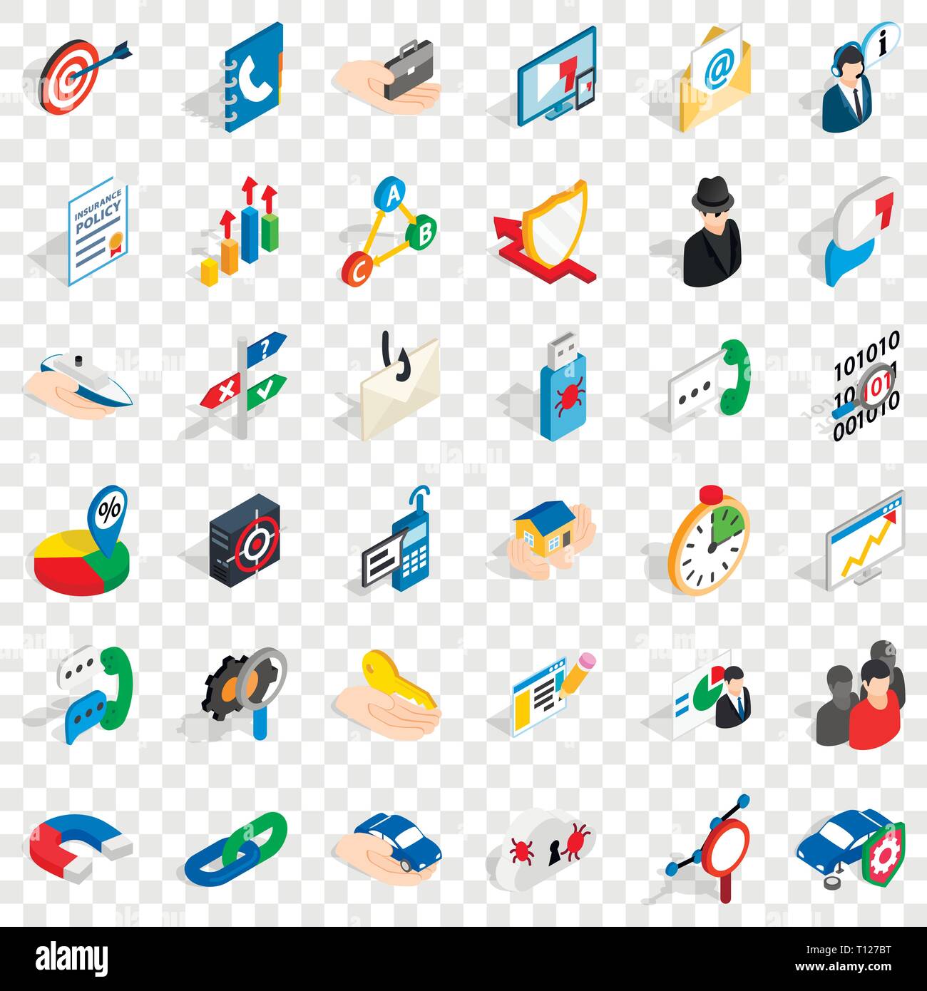 Progress icons set, isometric style Stock Vector
