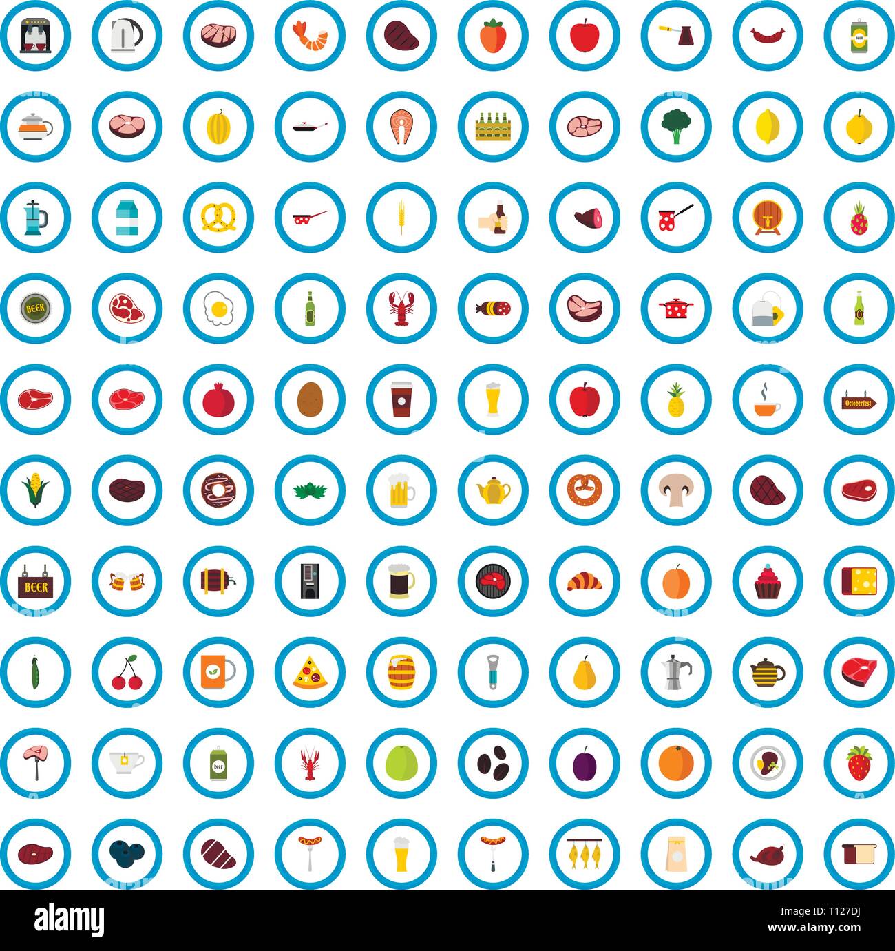 100 lunch icons set, flat style Stock Vector Image & Art - Alamy