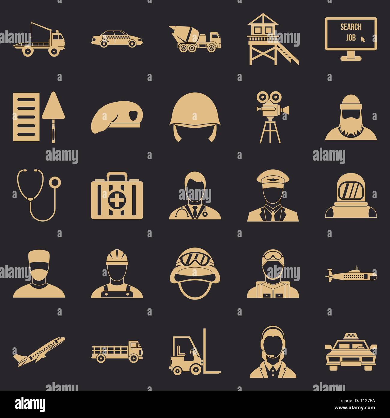 Working hours icons set, simple style Stock Vector