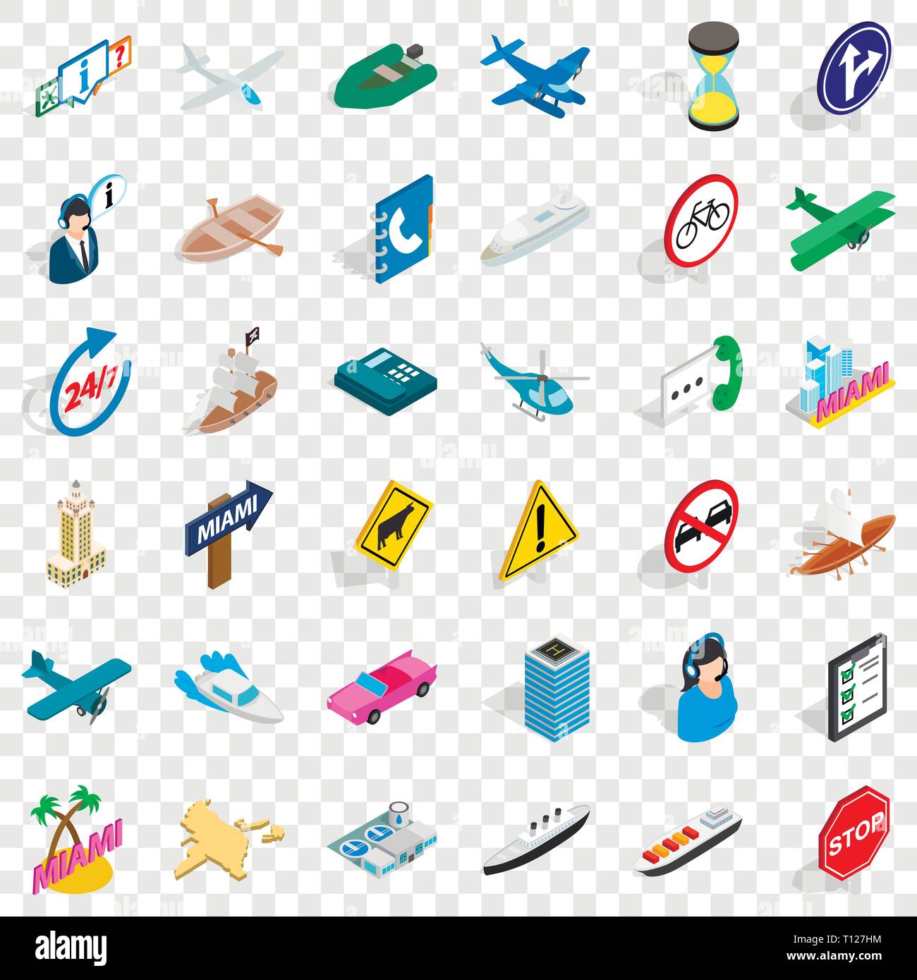 Traffic icons set, isometric style Stock Vector