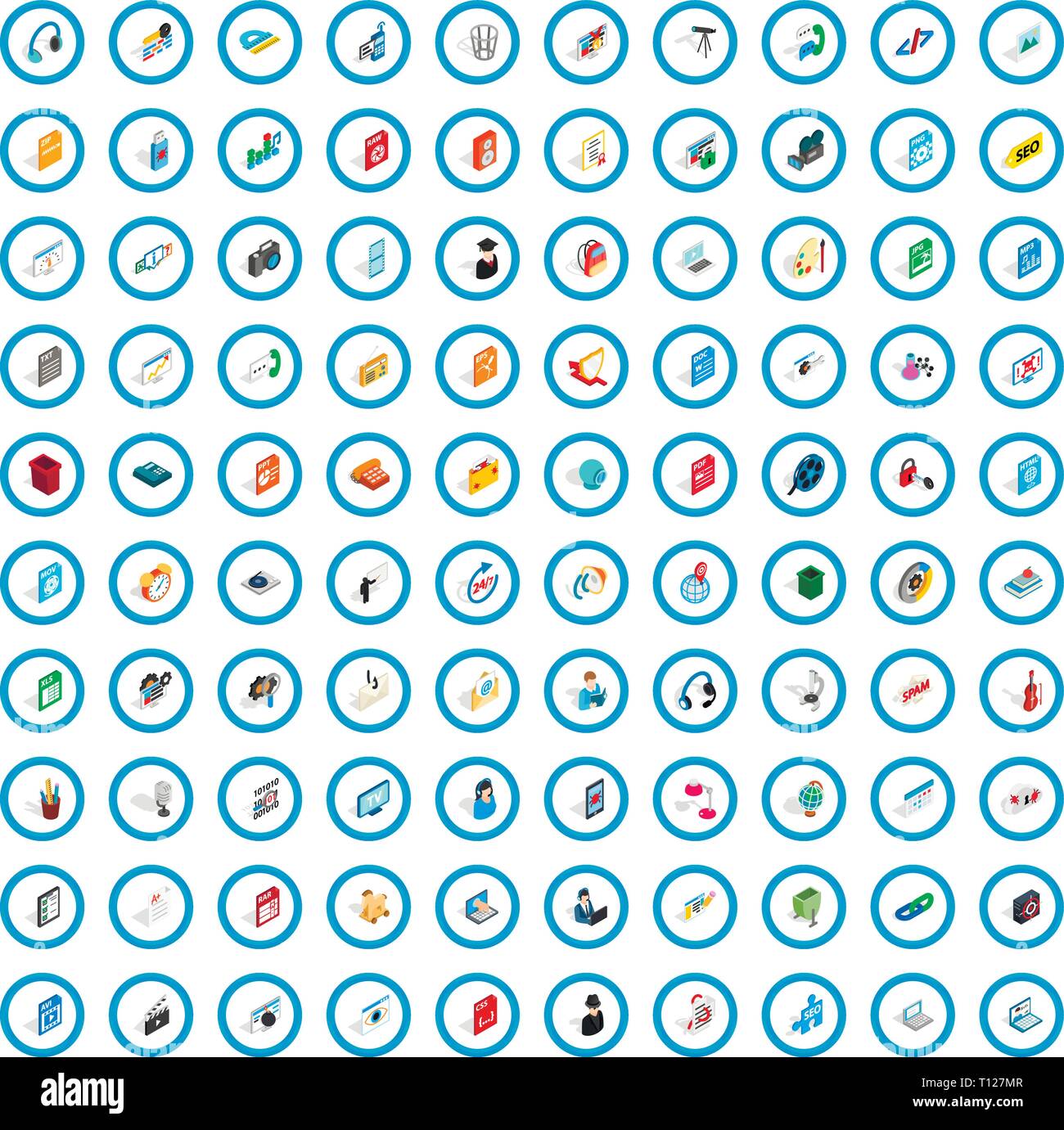 100 mail icons set, isometric 3d style Stock Vector