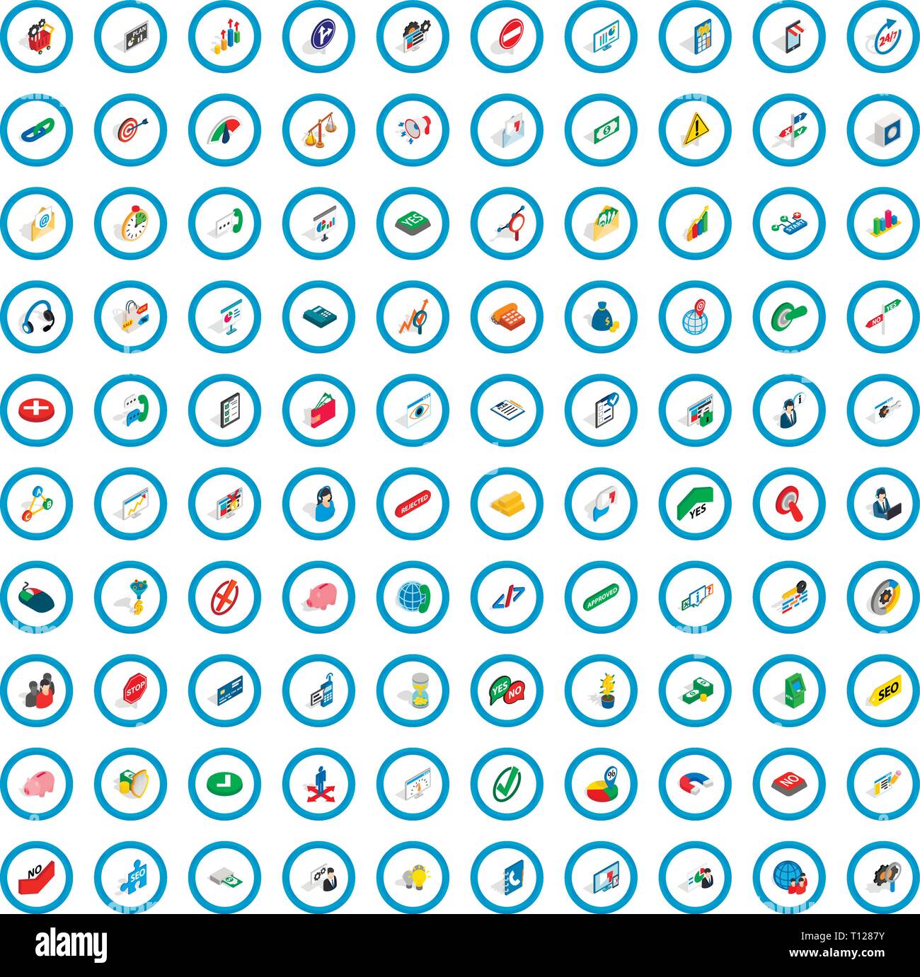 100 management icons set, isometric 3d style Stock Vector
