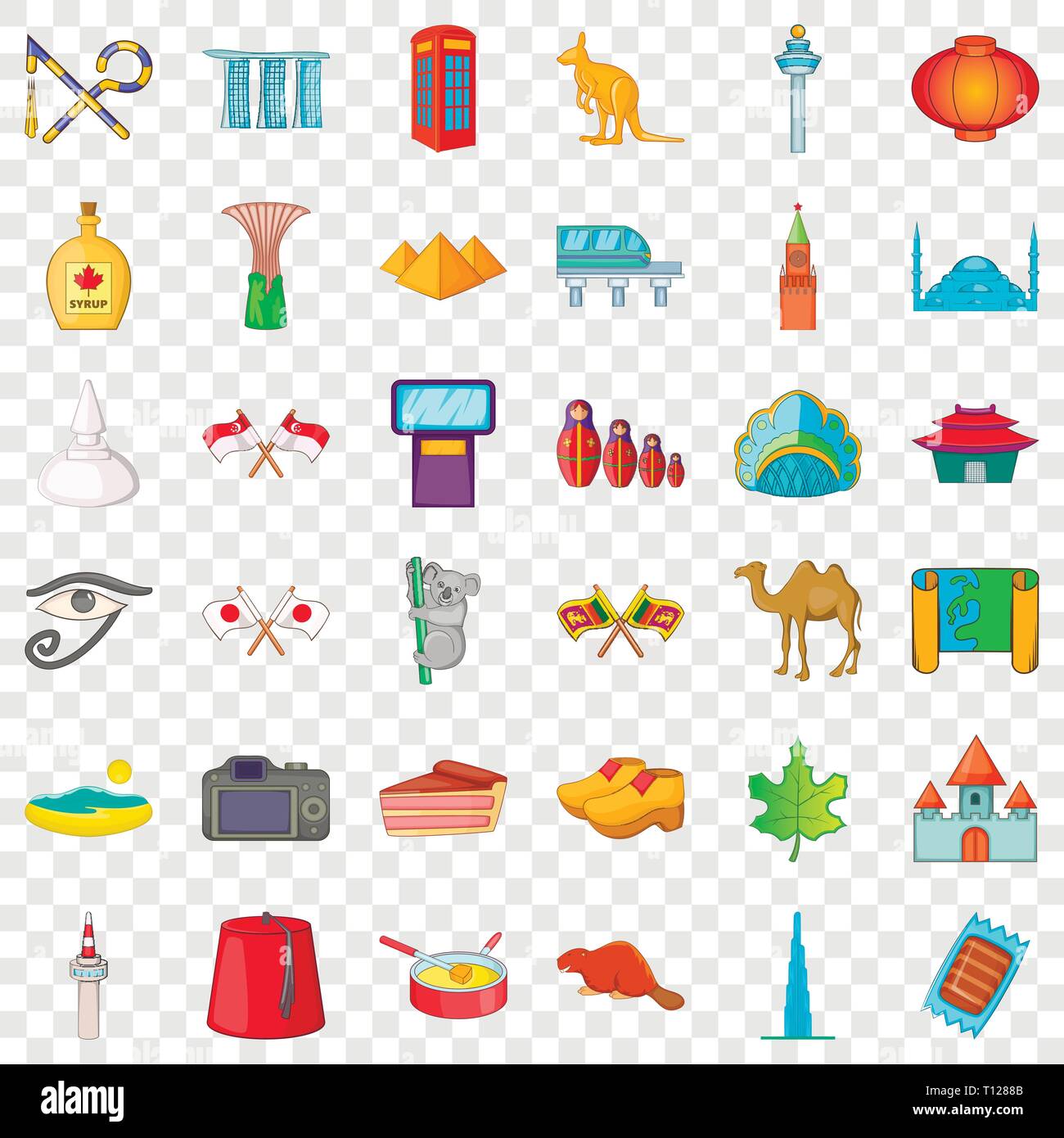 Landmark icons set cartoon style - Landmark Icons Set Cartoon Style T1288B