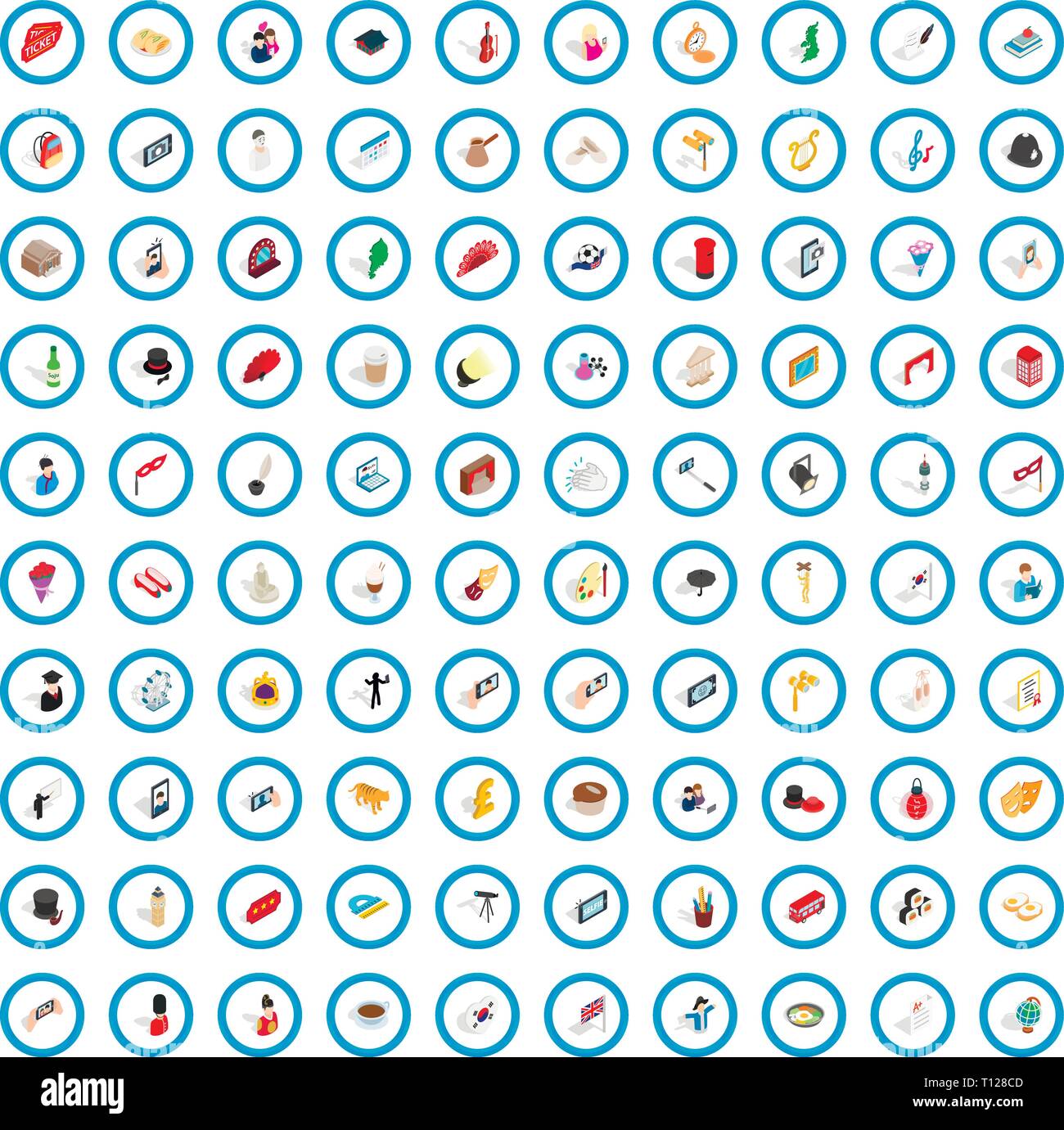 100 manners icons set, isometric 3d style Stock Vector