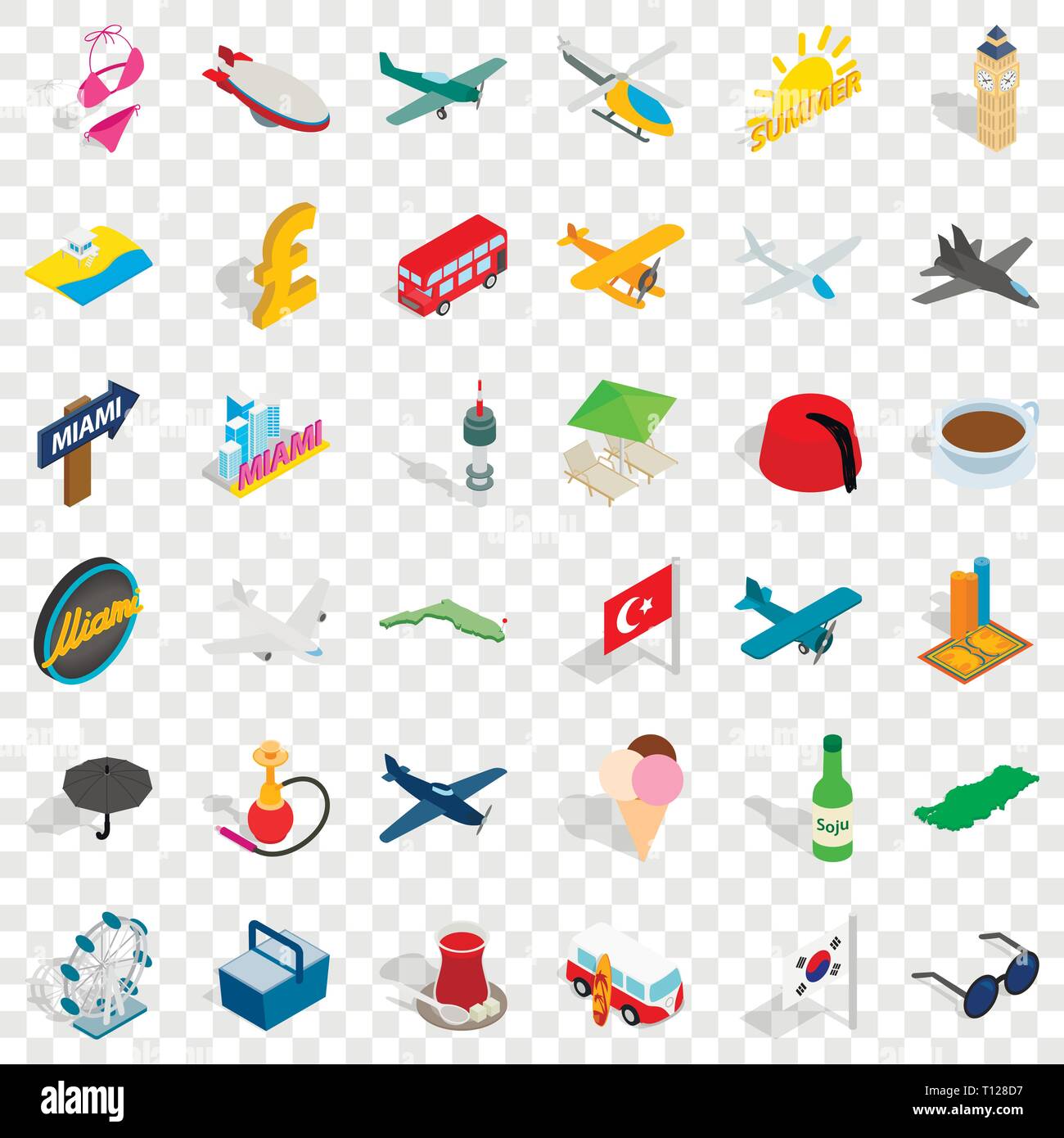 Travel time icons set, isometric style Stock Vector