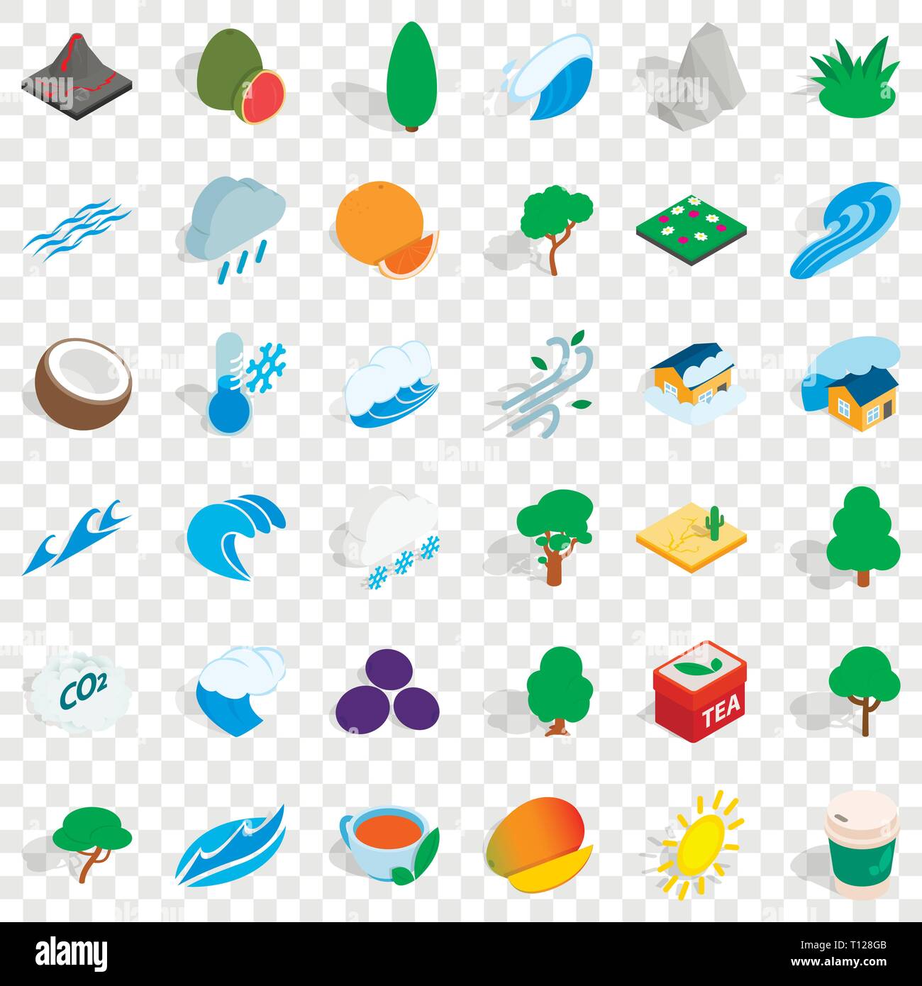 Big tree icons set, isometric style Stock Vector
