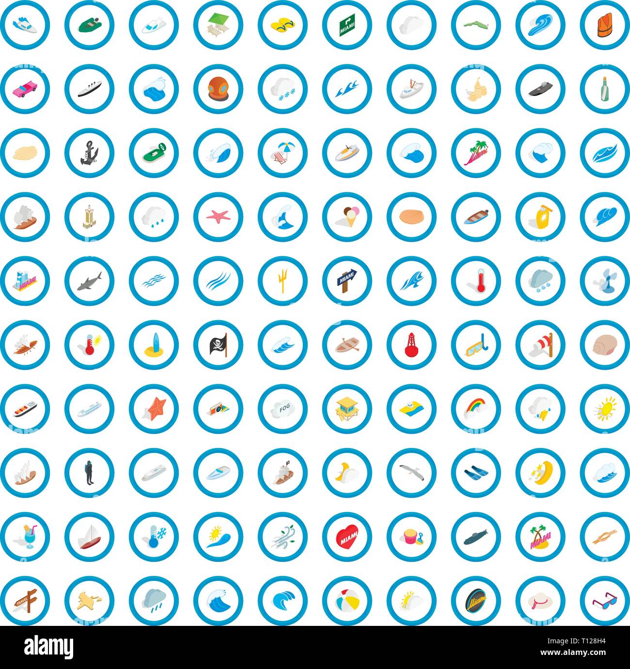 100 maritime icons set, isometric 3d style Stock Vector