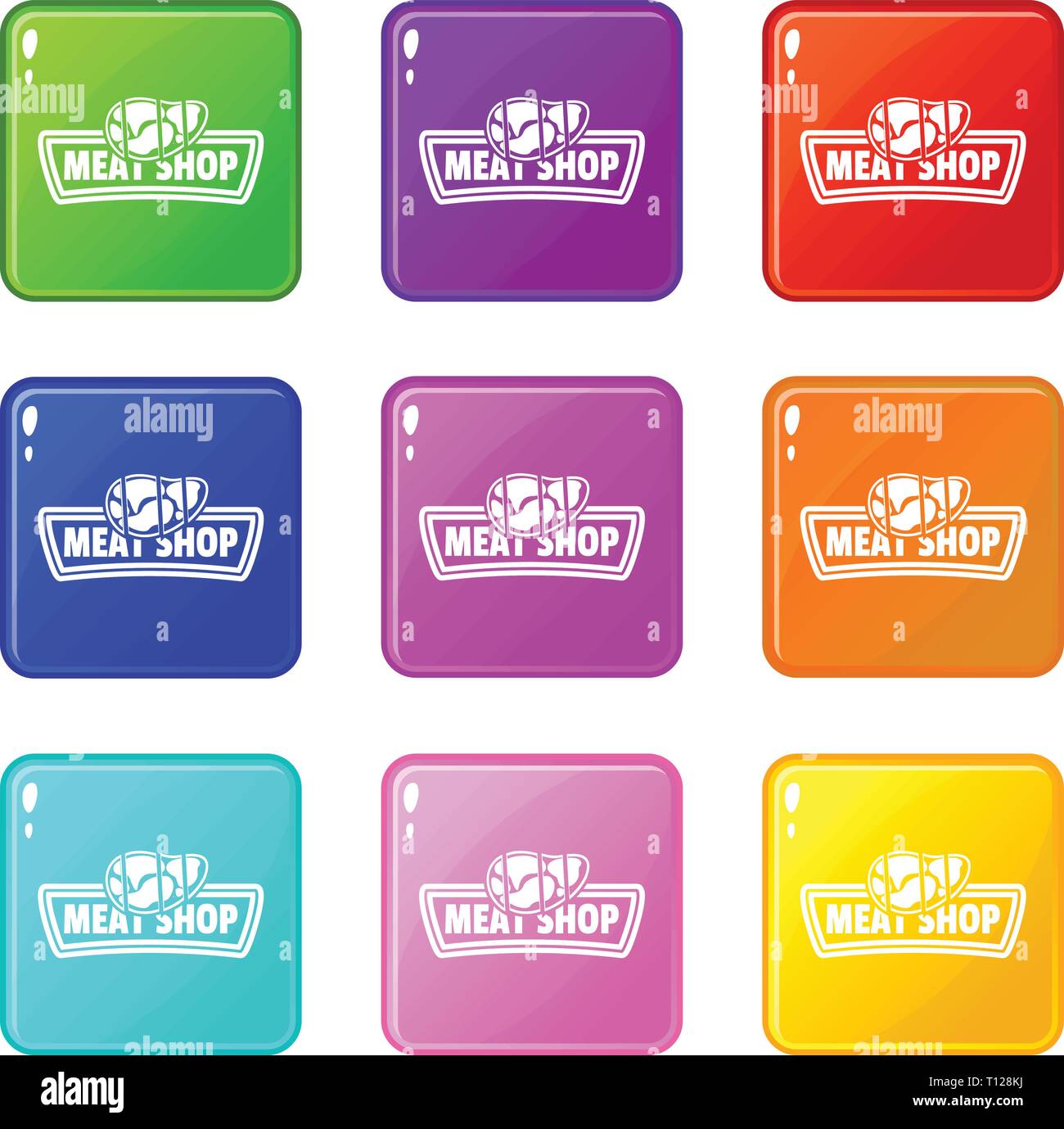 Meat shop icons set 9 color collection Stock Vector