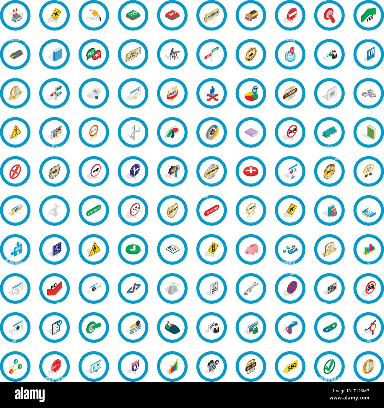 100 marker icons set, isometric 3d style Stock Vector
