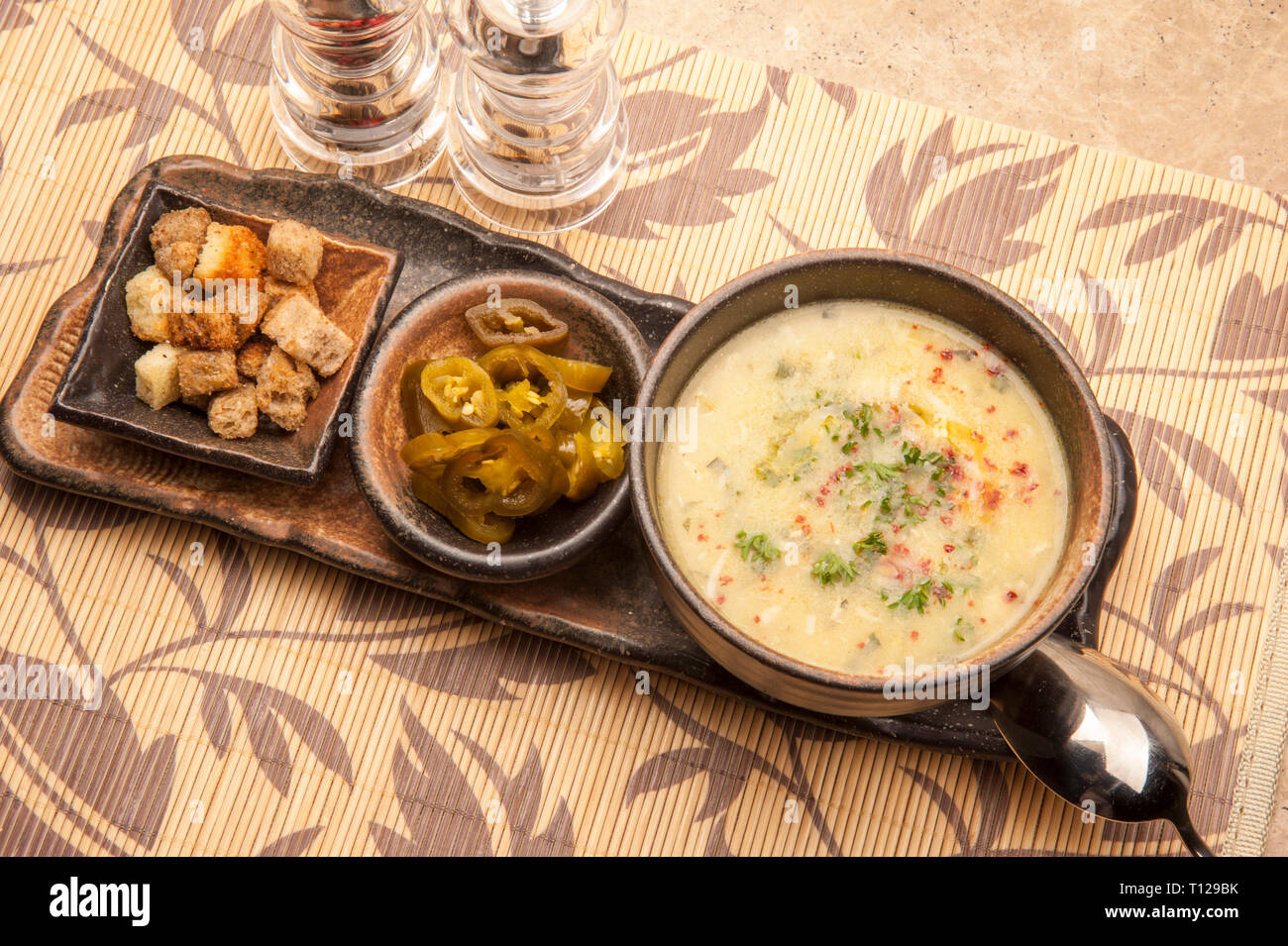 Mediterranean Turkish fish soup. Bur soup is very tasty and preferred. Made of Mediterranean fish. The traditional bit is the Turkish flavor. Stock Photo