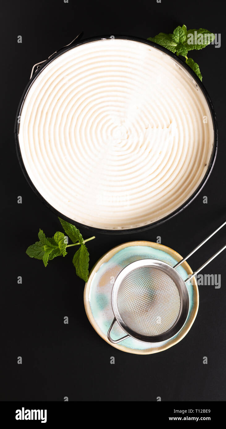 Food concept making dessert  homemade banoffee pie on black background Stock Photo