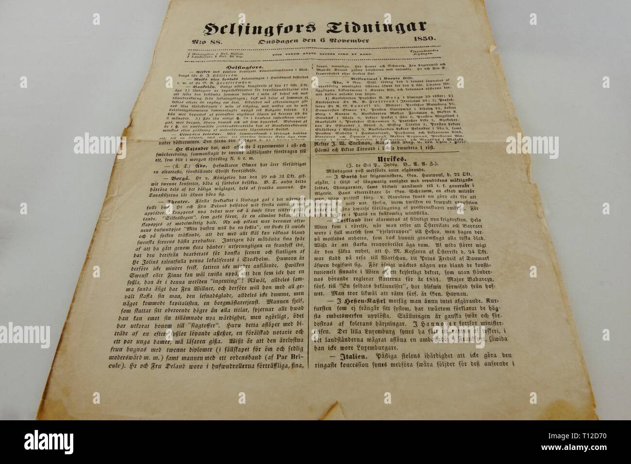 Helsinfors Tidningar was the first newspaper in Swedish published in Helsinki, 1829 1866. It