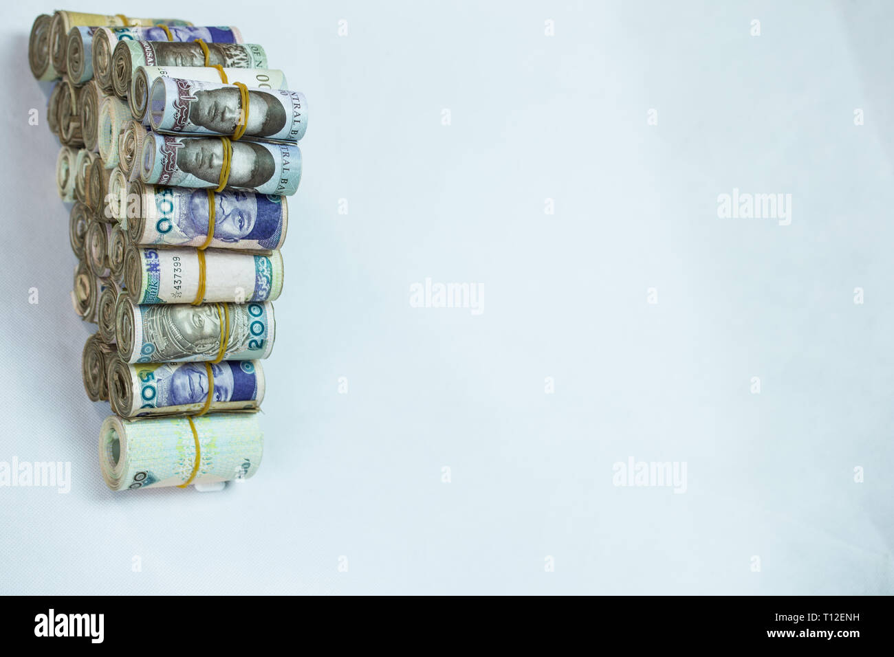 Rolls and Bundles of Naira Cash local currencies Stock Photo