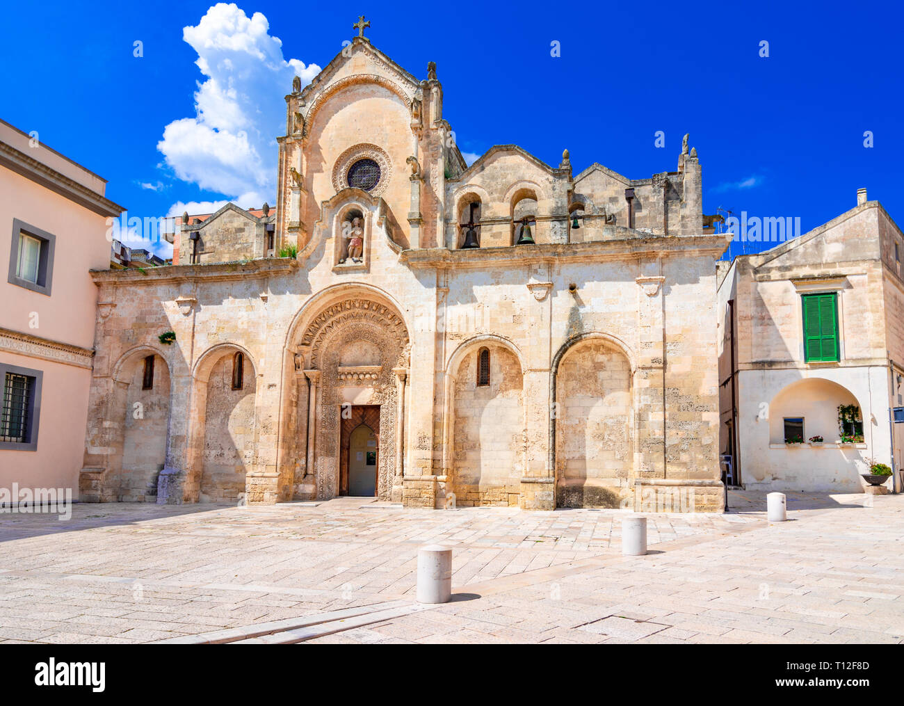 Matera, Basilicata, Italy: The medieval church of San Giovanni Battista or Saint John the Baptist, in the old town of the Unesco heritage city and Eur Stock Photo