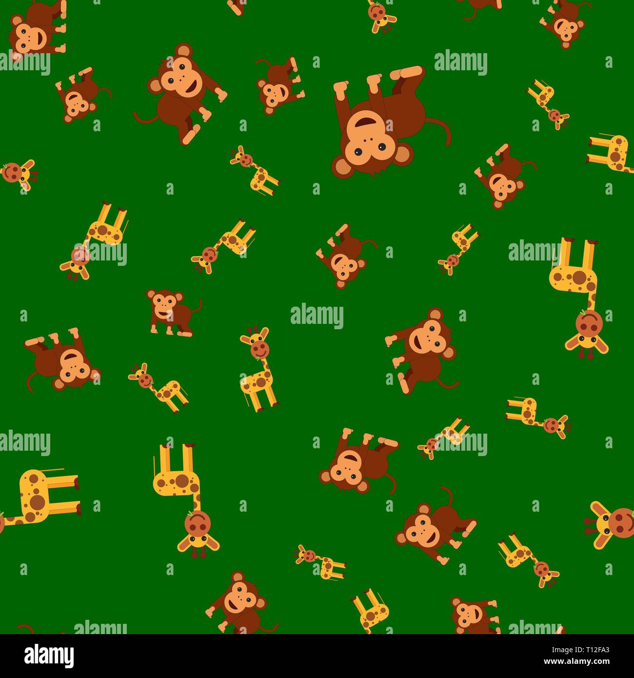 Seamless pattern of giraffe and monkey. Vector illustration in cartoon ...