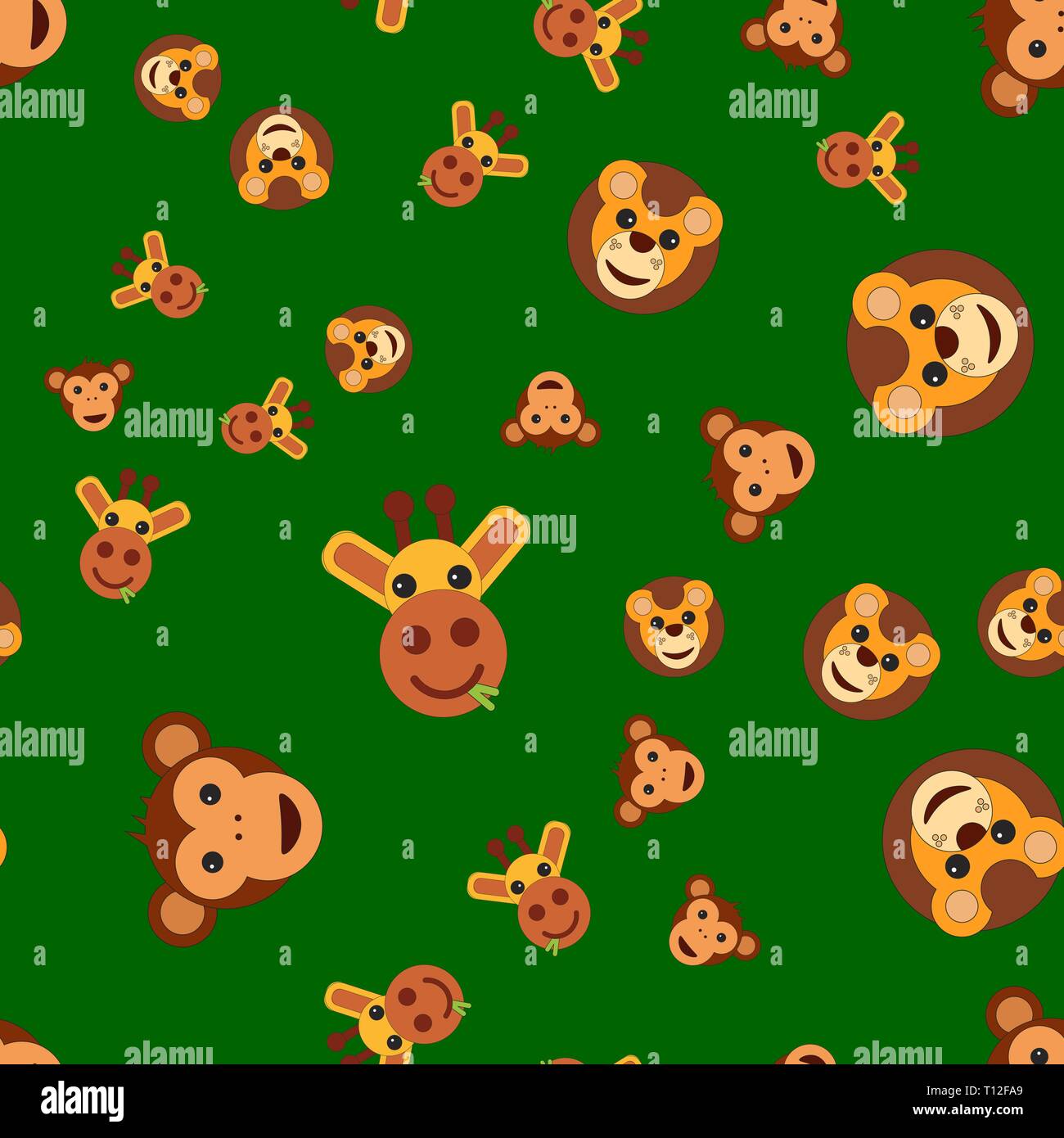 Seamless pattern of the head of a giraffe lion and monkey. Vector ...