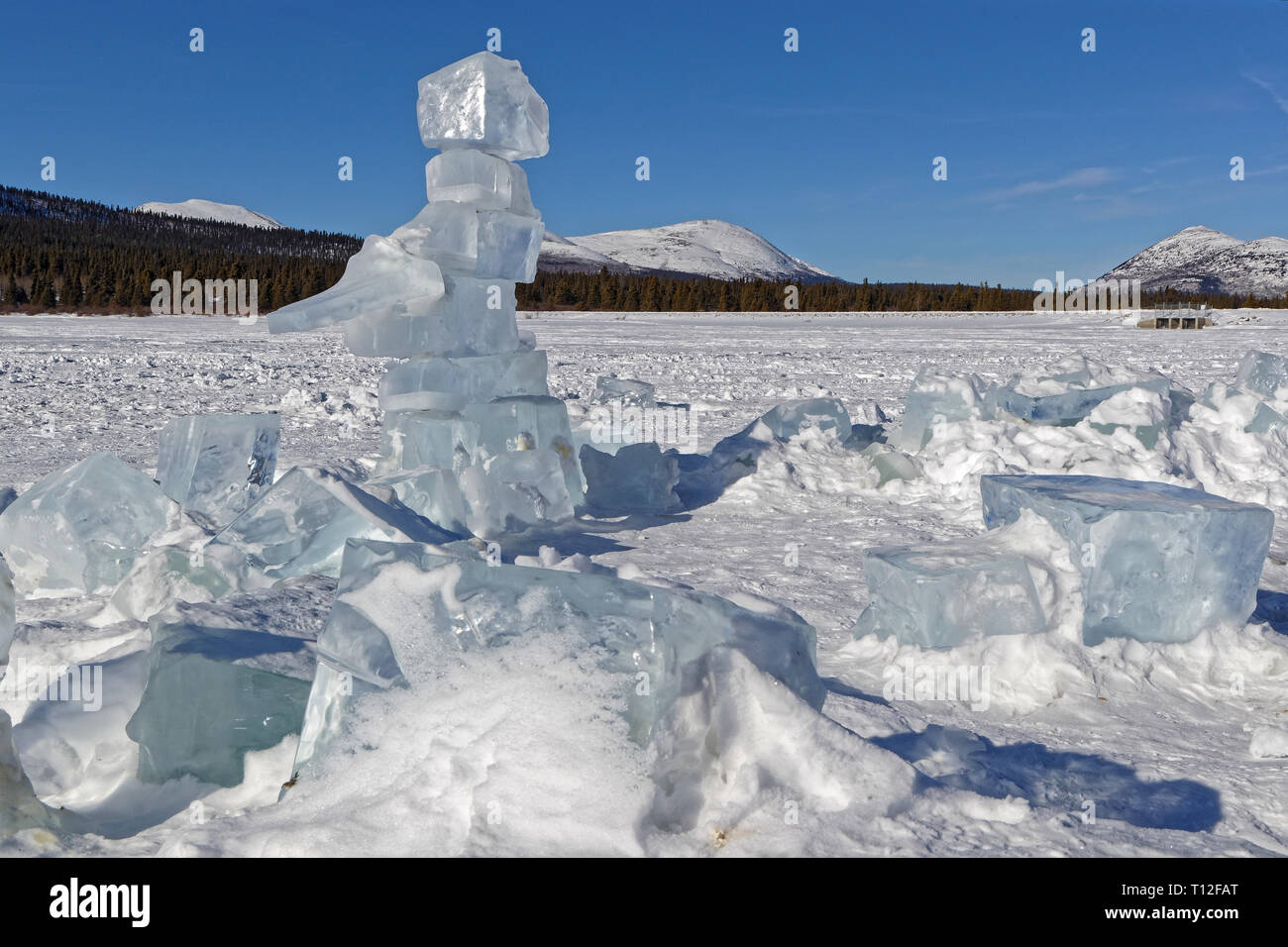 Ice cubes on frozen Fish Lake, Yukon Stock Photo Alamy