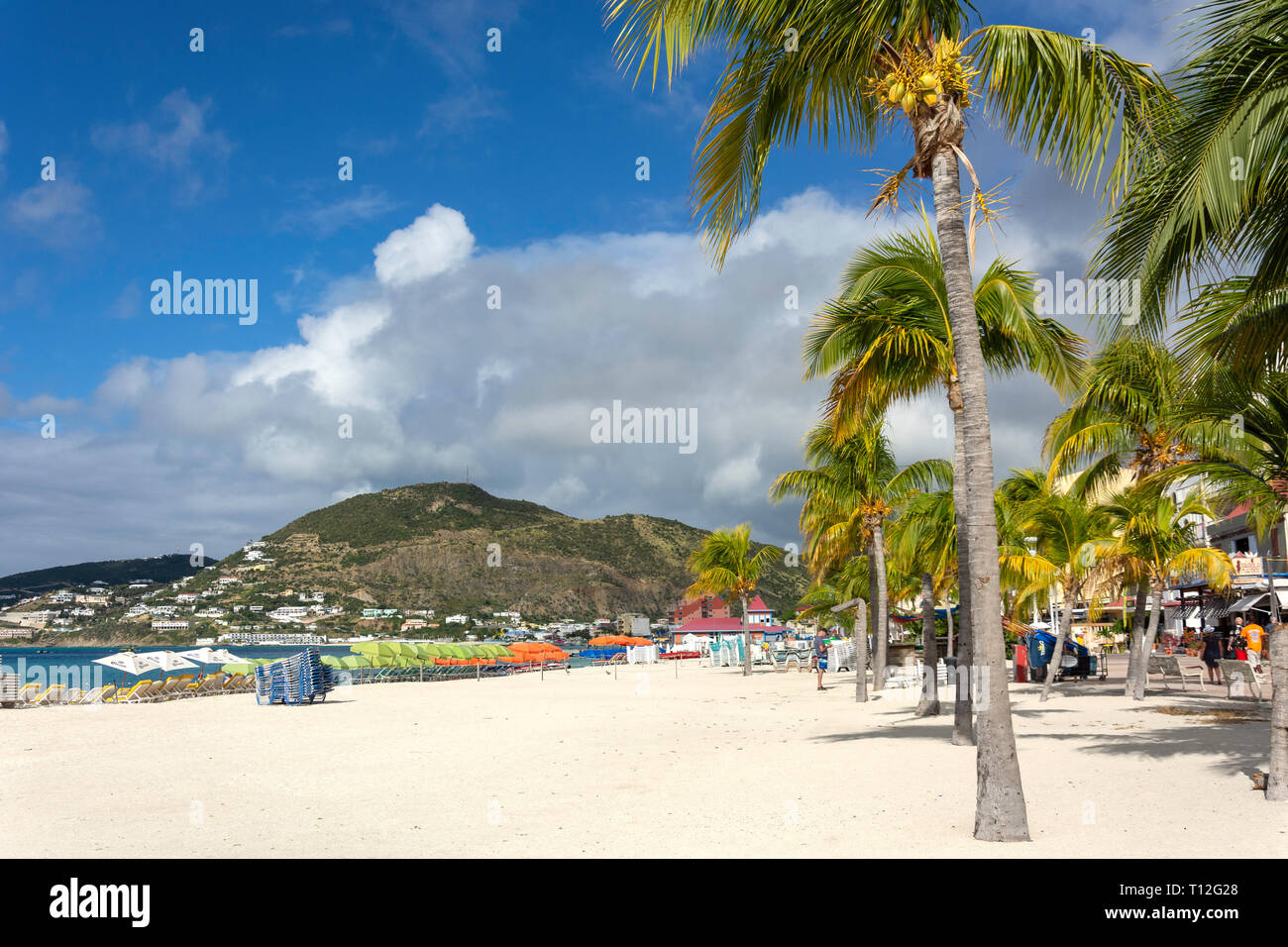 Beach view, Great Bay, Philipsburg, Sint Maarten, Saint Martin, Lesser Antilles, Caribbean Stock Photo
