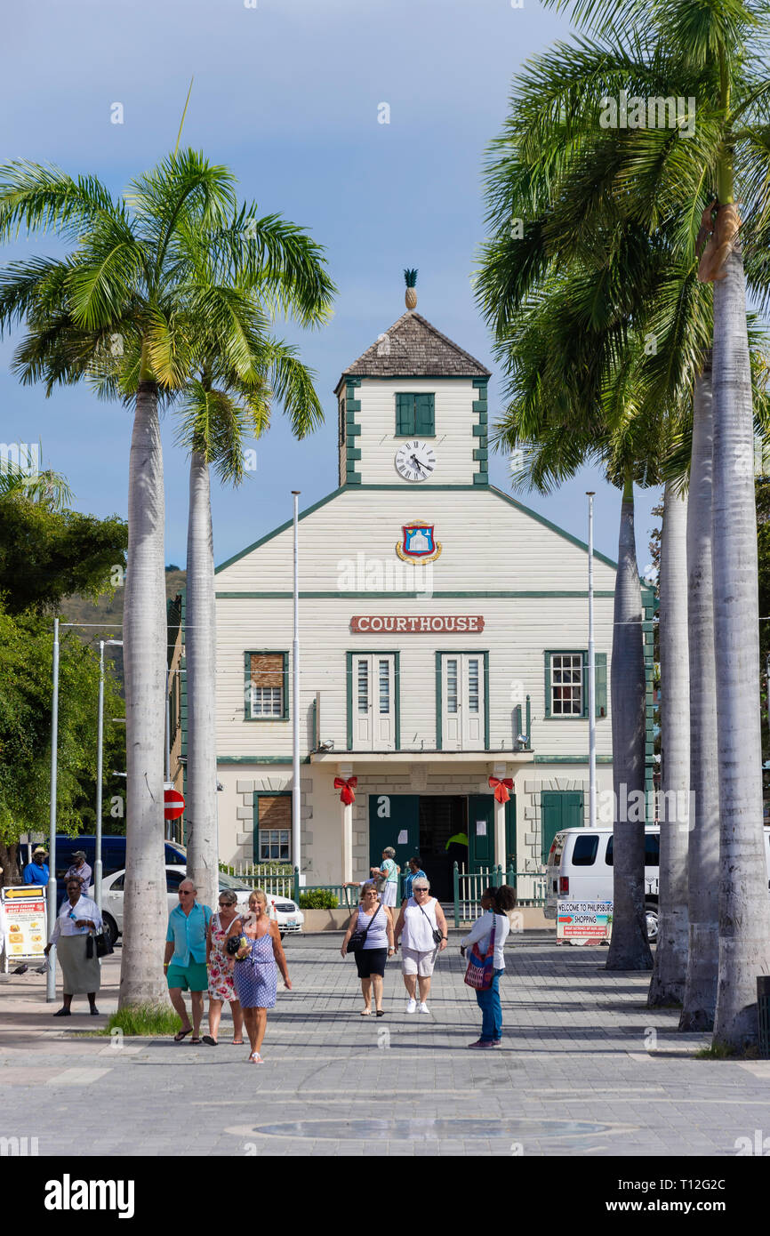 The Old Courthouse (1793) from The Boardwalk, Philipsburg, Sint Maarten, Saint Martin, Lesser Antilles, Caribbean Stock Photo