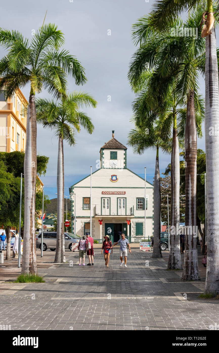 The Old Courthouse (1793) from The Boardwalk, Philipsburg, Sint Maarten, Saint Martin, Lesser Antilles, Caribbean Stock Photo