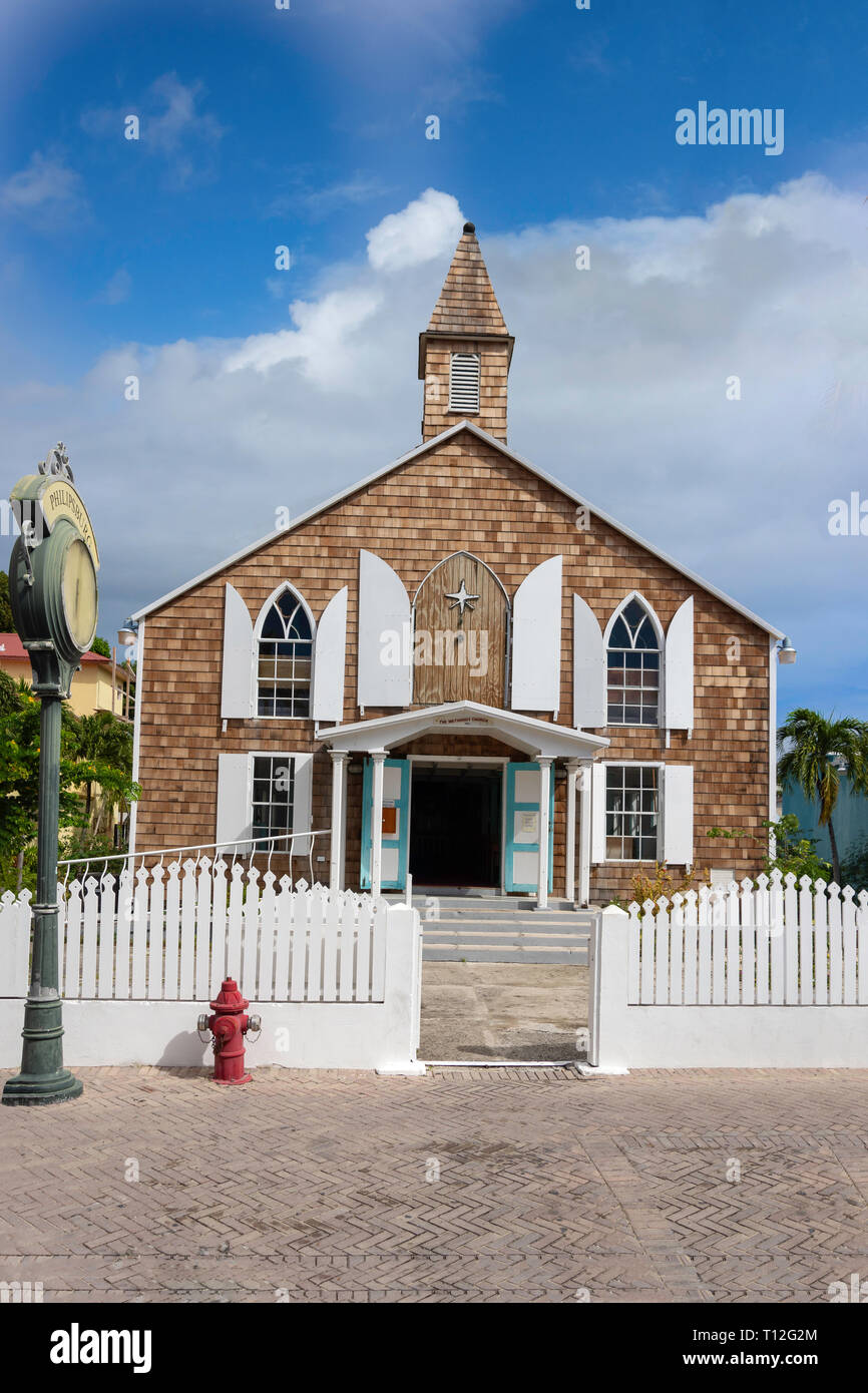 Historic Methodist Church, Front Street, Philipsburg, Sint Maarten, Saint Martin, Lesser Antilles, Caribbean Stock Photo