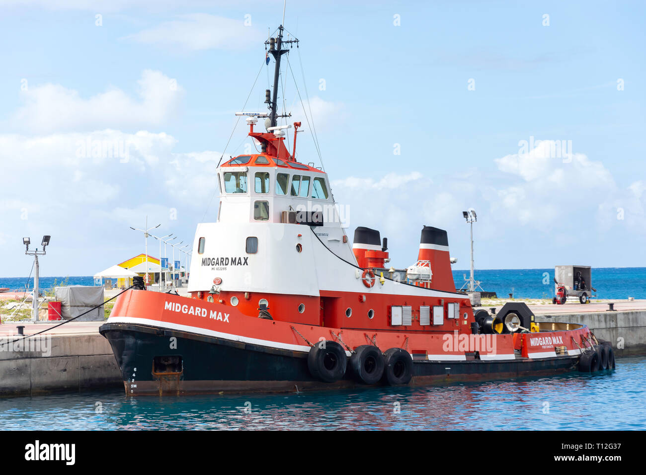 Midguard Max tug boat in harbour, Philipsburg, Sint Maarten, Saint Martin, Lesser Antilles, Caribbean Stock Photo