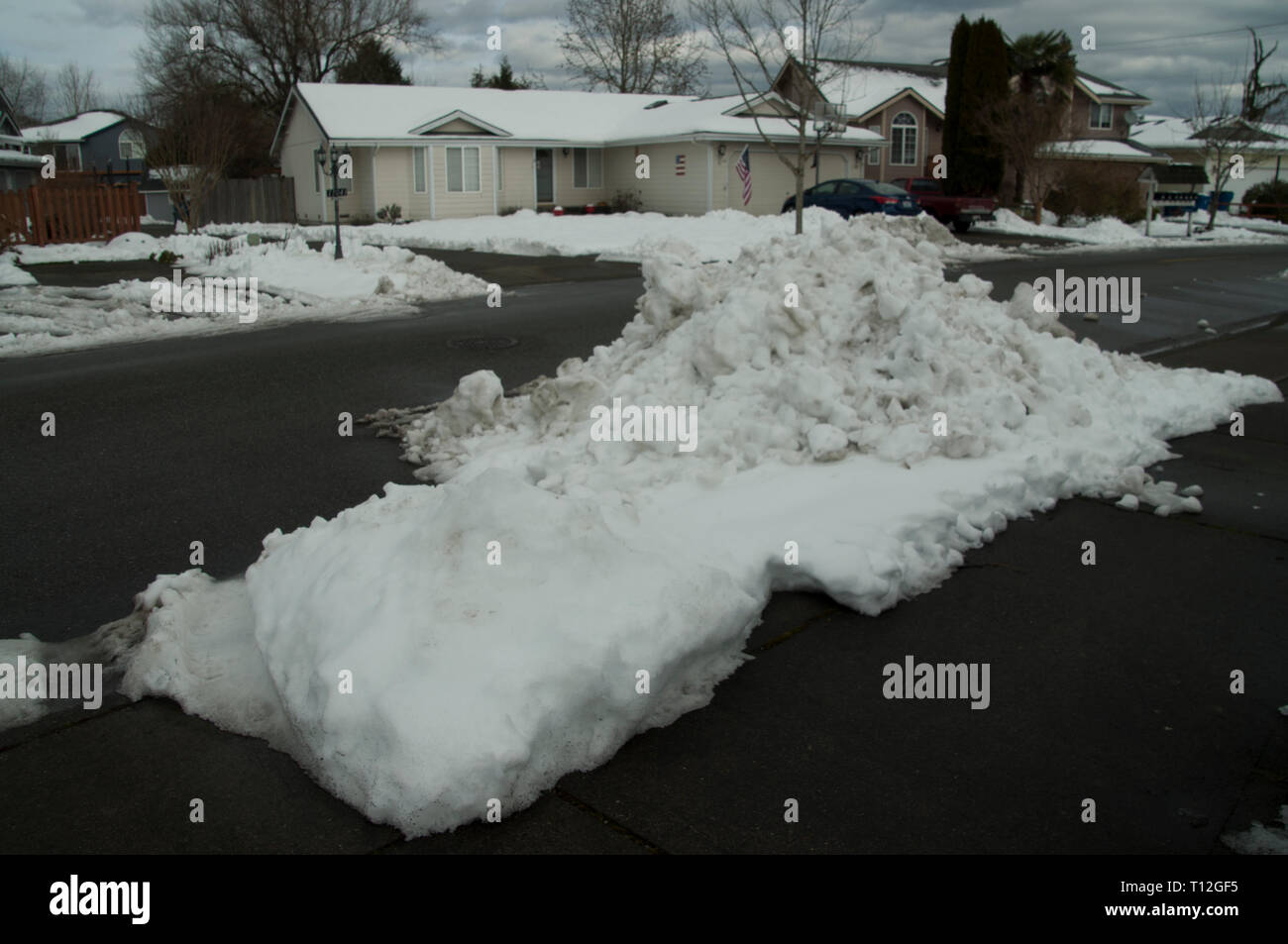 Snow piled after a winter storm in Monroe,Washington tate.S Stock Photo